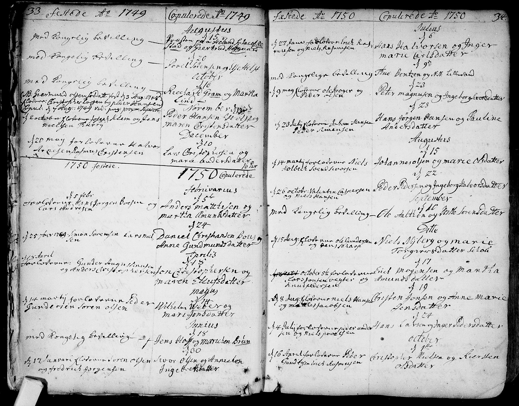 Bragernes kirkebøker, SAKO/A-6/F/Fa/L0004: Parish register (official) no. I 4, 1734-1759, p. 33-34