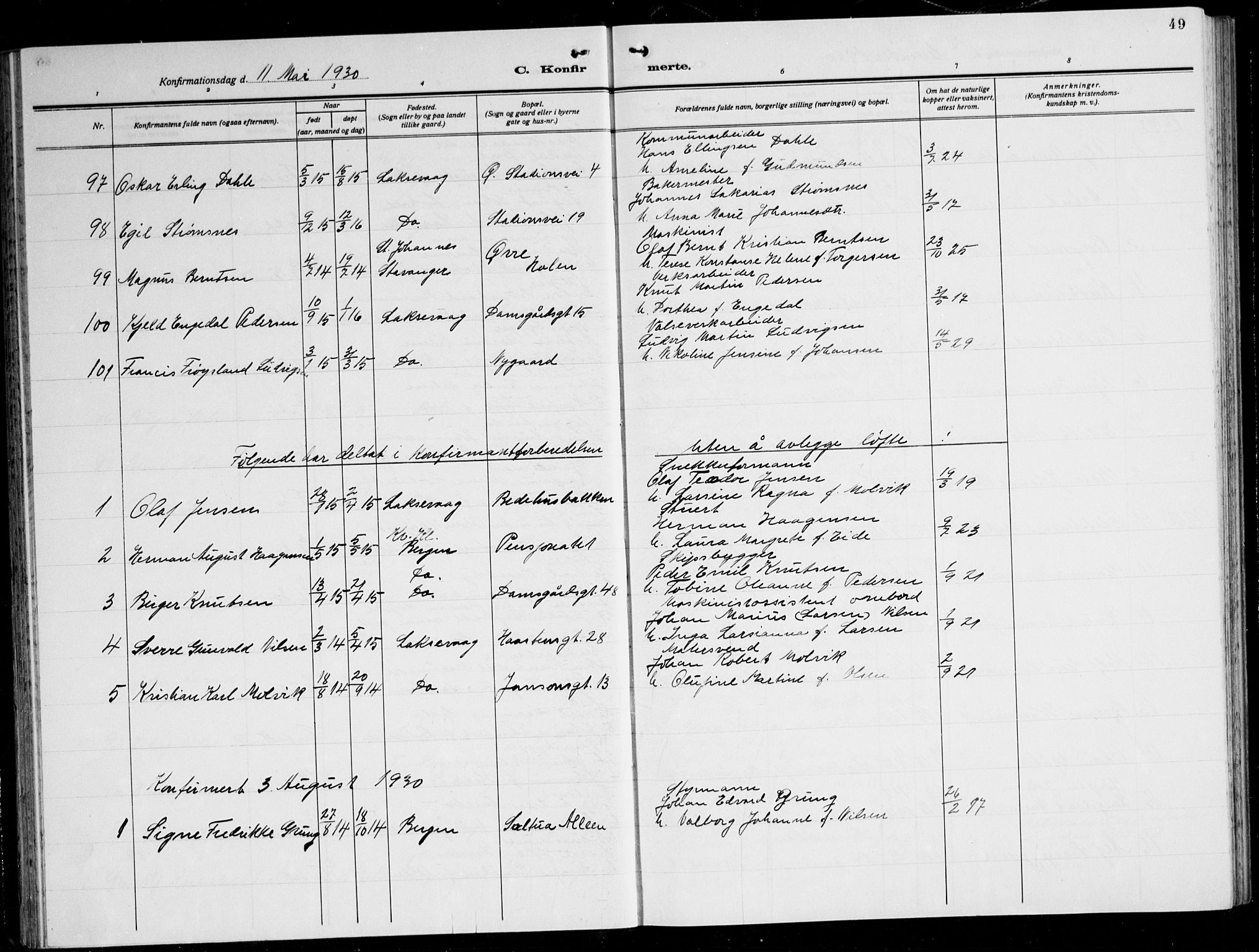 Laksevåg Sokneprestembete, AV/SAB-A-76501/H/Ha/Hab/Haba: Parish register (copy) no. A 10, 1925-1942, p. 49