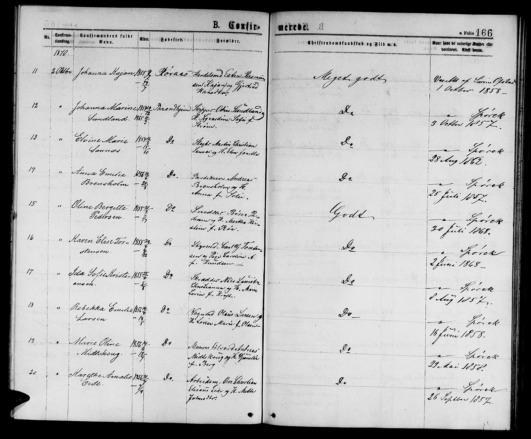 Ministerialprotokoller, klokkerbøker og fødselsregistre - Sør-Trøndelag, AV/SAT-A-1456/601/L0088: Parish register (copy) no. 601C06, 1870-1878, p. 166