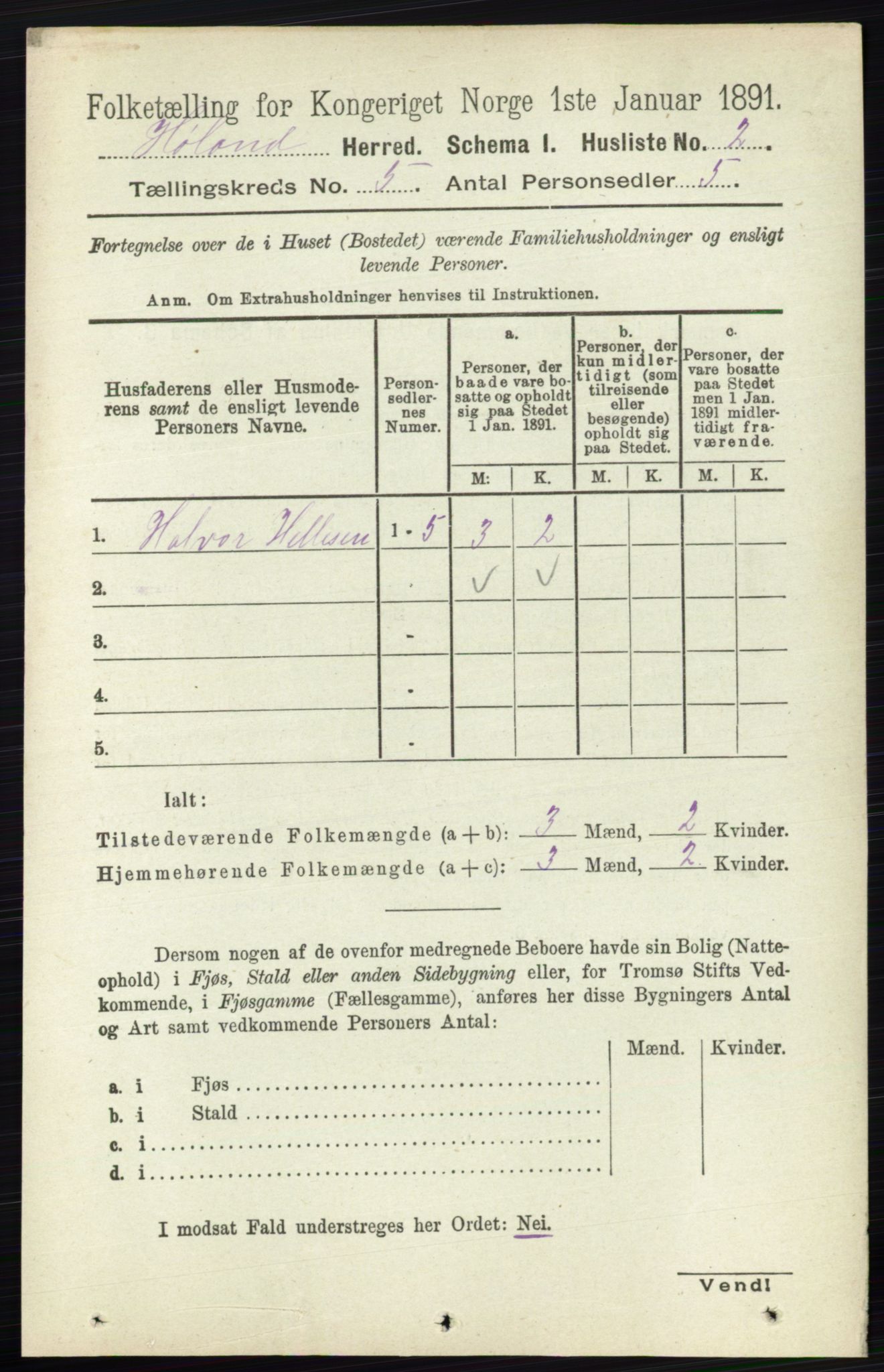 RA, 1891 census for 0221 Høland, 1891, p. 3378