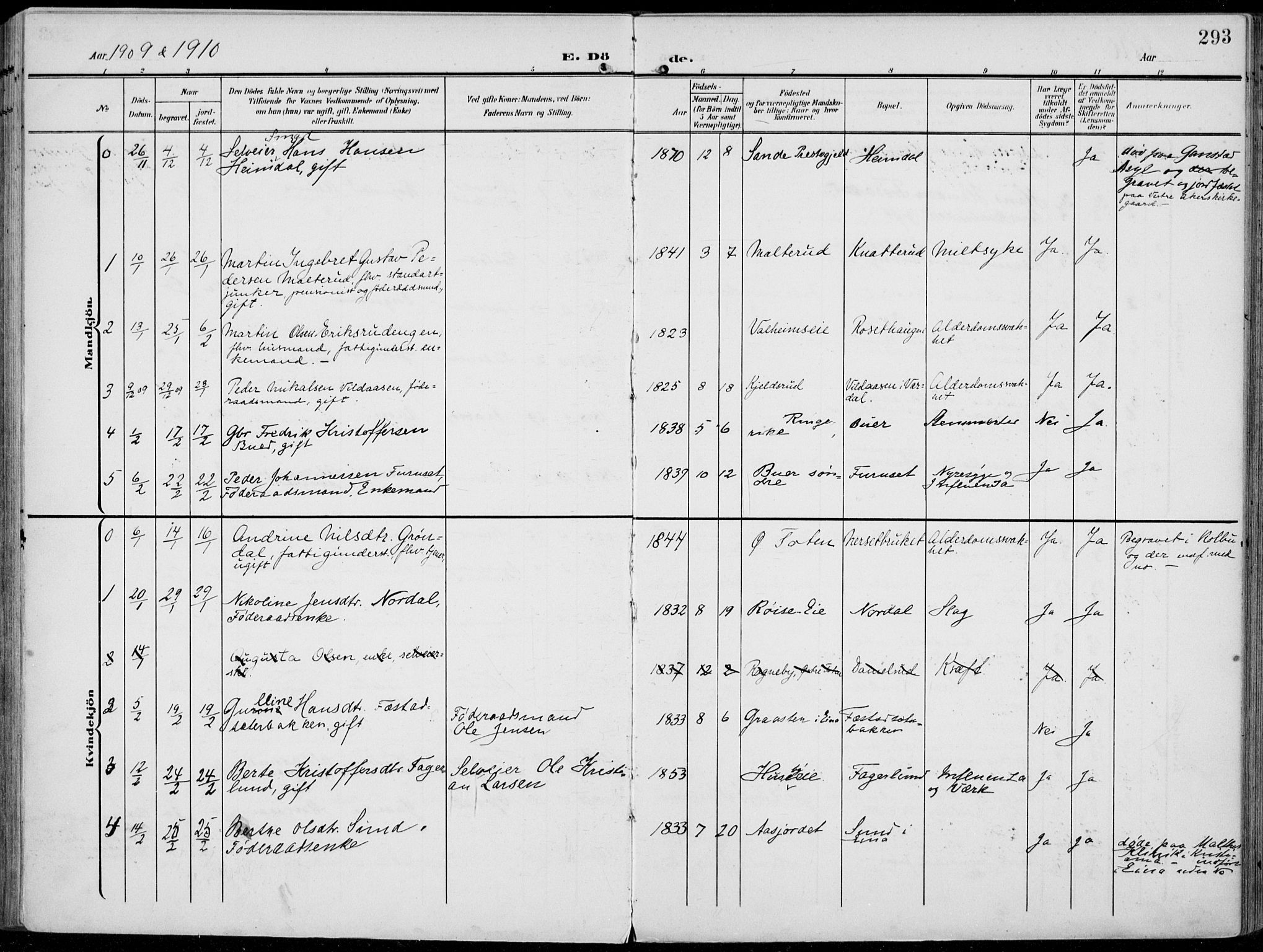 Vestre Toten prestekontor, SAH/PREST-108/H/Ha/Haa/L0014: Parish register (official) no. 14, 1907-1920, p. 293