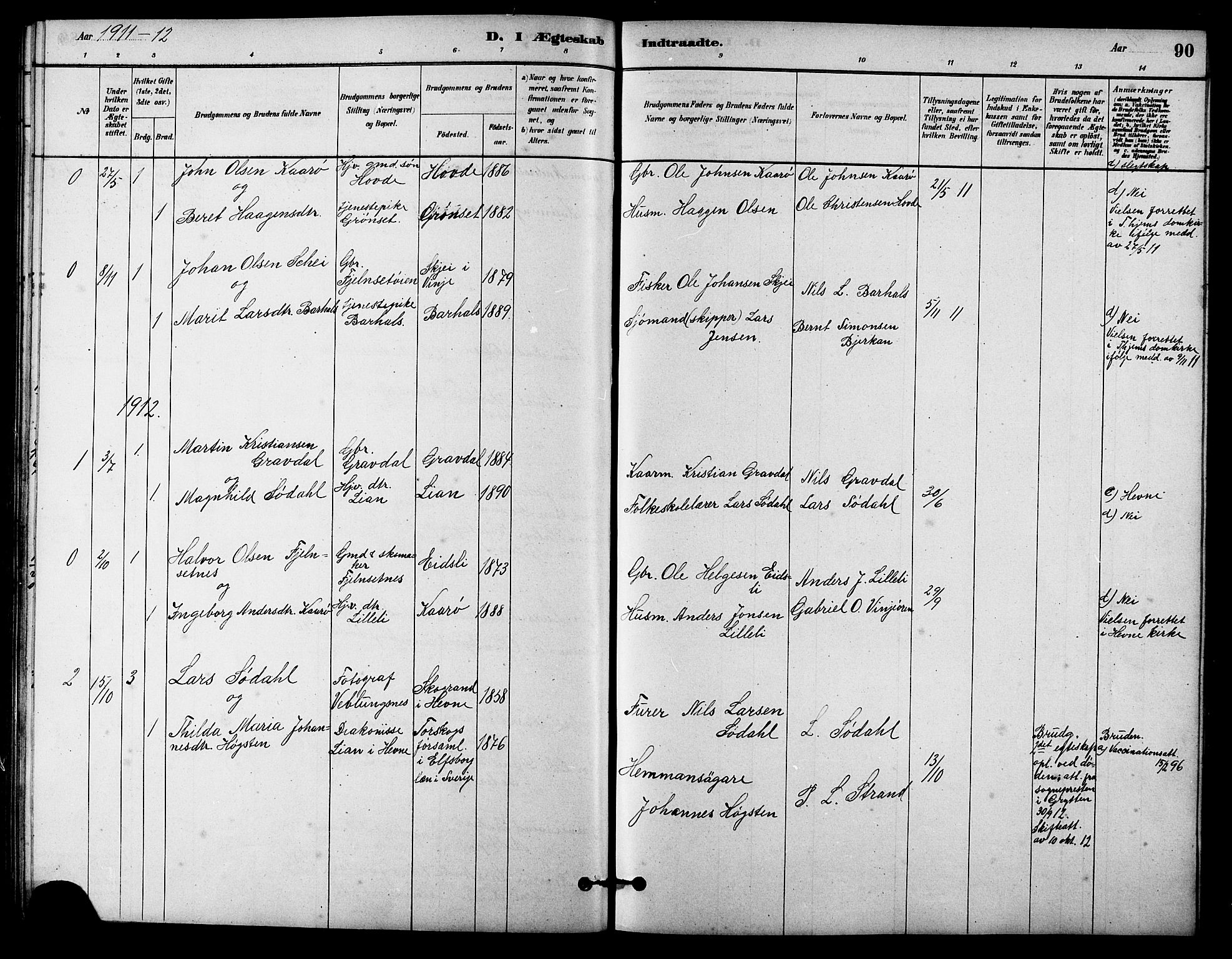 Ministerialprotokoller, klokkerbøker og fødselsregistre - Sør-Trøndelag, SAT/A-1456/631/L0514: Parish register (copy) no. 631C02, 1879-1912, p. 90