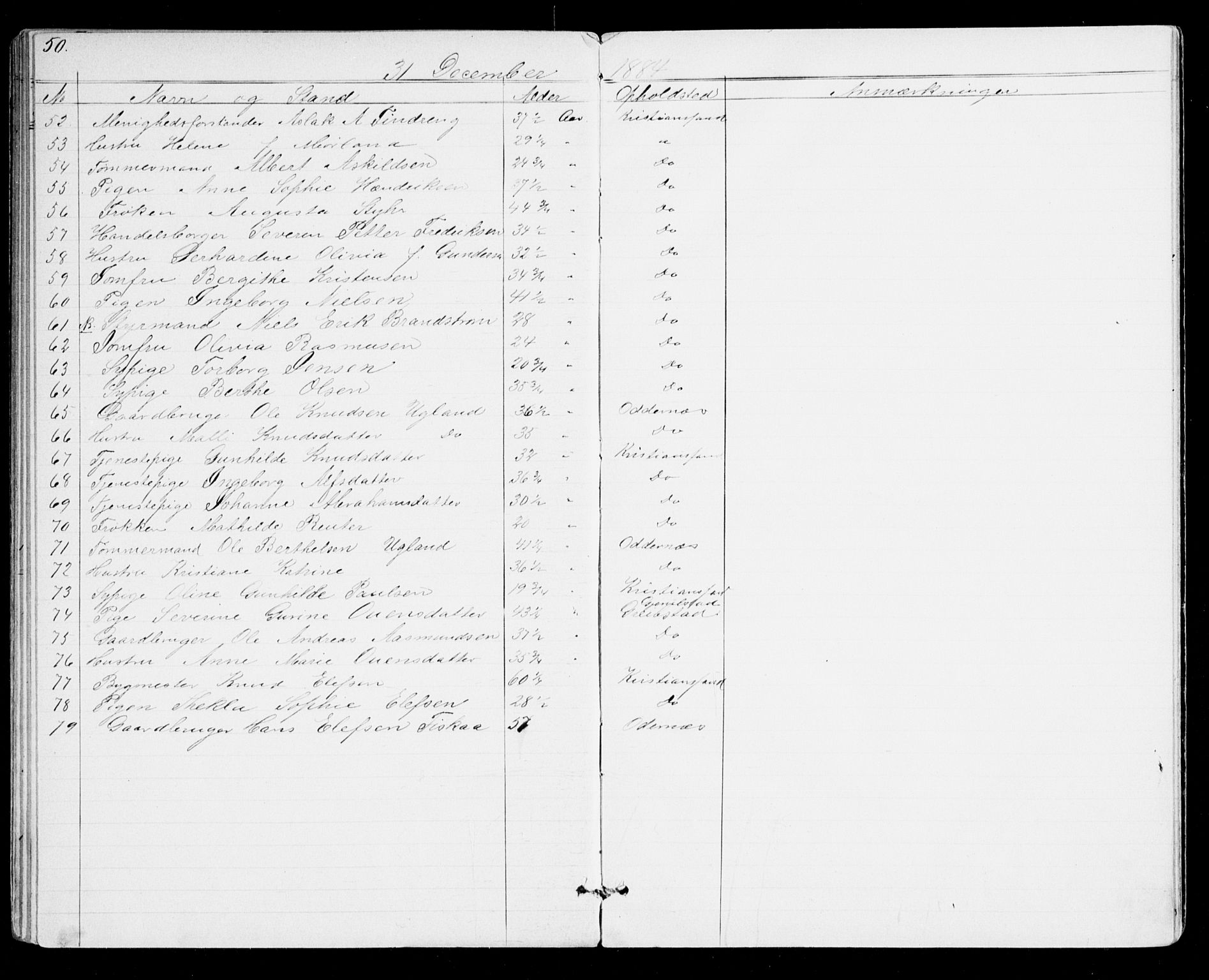 Den evangelisk-lutherske frikirke, Kristiansand, AV/SAK-1292-0017/F/Fa/L0001: Dissenter register no. F 9, 1877-1888, p. 50