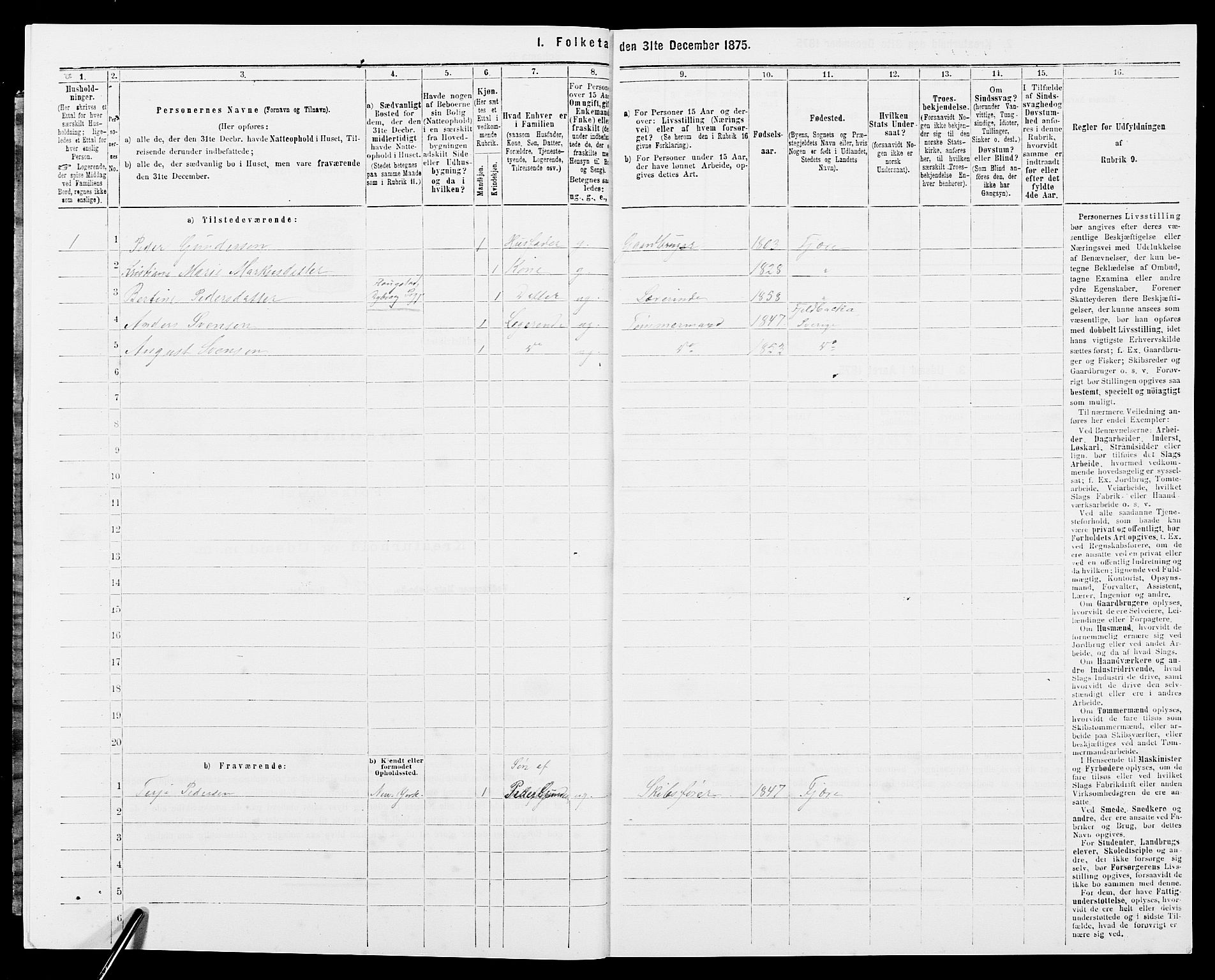 SAK, 1875 census for 0923L Fjære/Fjære, 1875, p. 1698