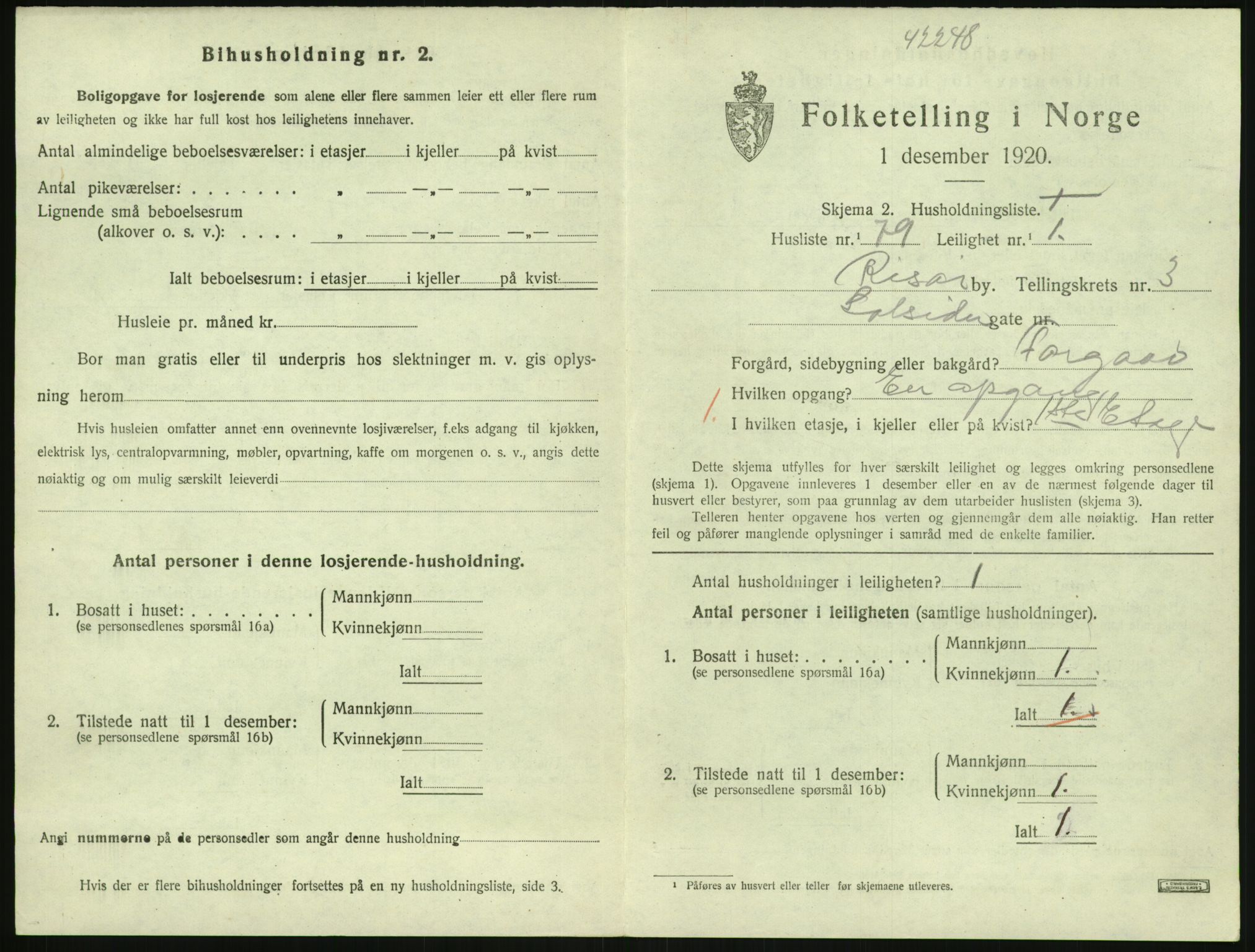 SAK, 1920 census for Risør, 1920, p. 2715