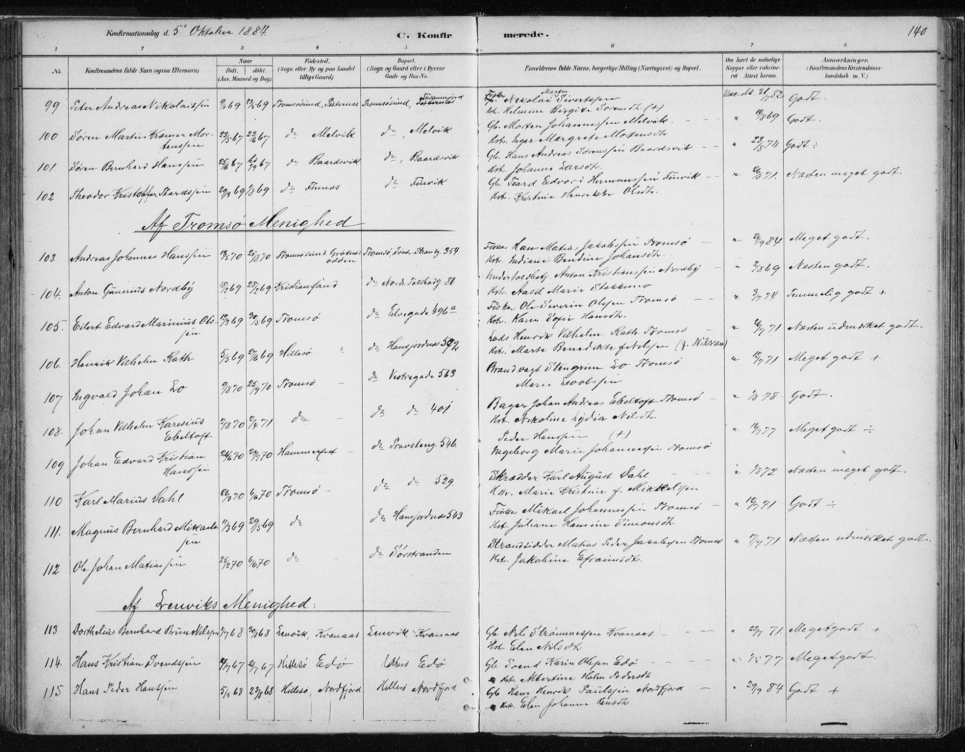Tromsøysund sokneprestkontor, SATØ/S-1304/G/Ga/L0004kirke: Parish register (official) no. 4, 1880-1888, p. 140