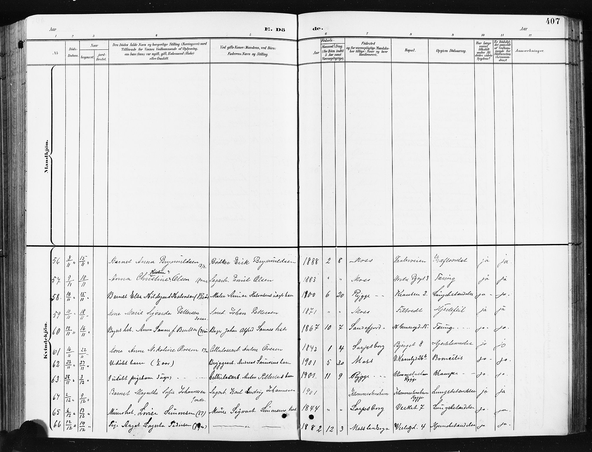 Moss prestekontor Kirkebøker, SAO/A-2003/G/Ga/L0007: Parish register (copy) no. I 7, 1901-1912, p. 407