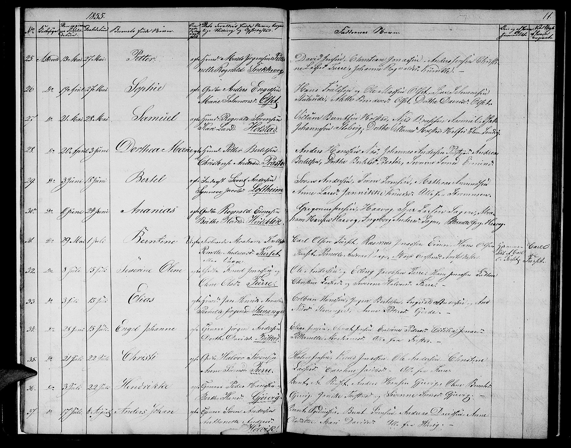 Askvoll sokneprestembete, AV/SAB-A-79501/H/Hab/Haba/L0001: Parish register (copy) no. A 1, 1853-1872, p. 11