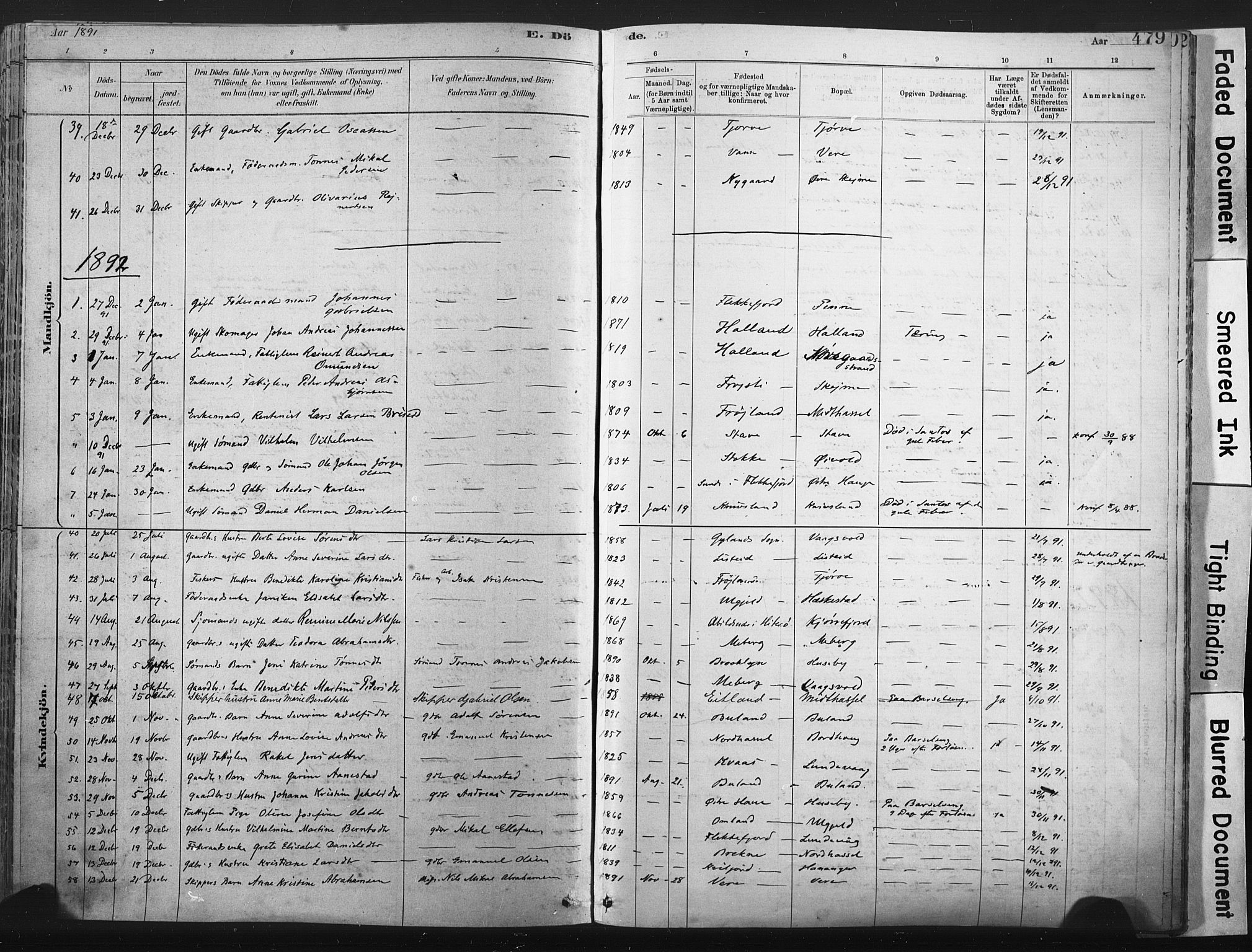 Lista sokneprestkontor, SAK/1111-0027/F/Fa/L0012: Parish register (official) no. A 12, 1879-1903, p. 479