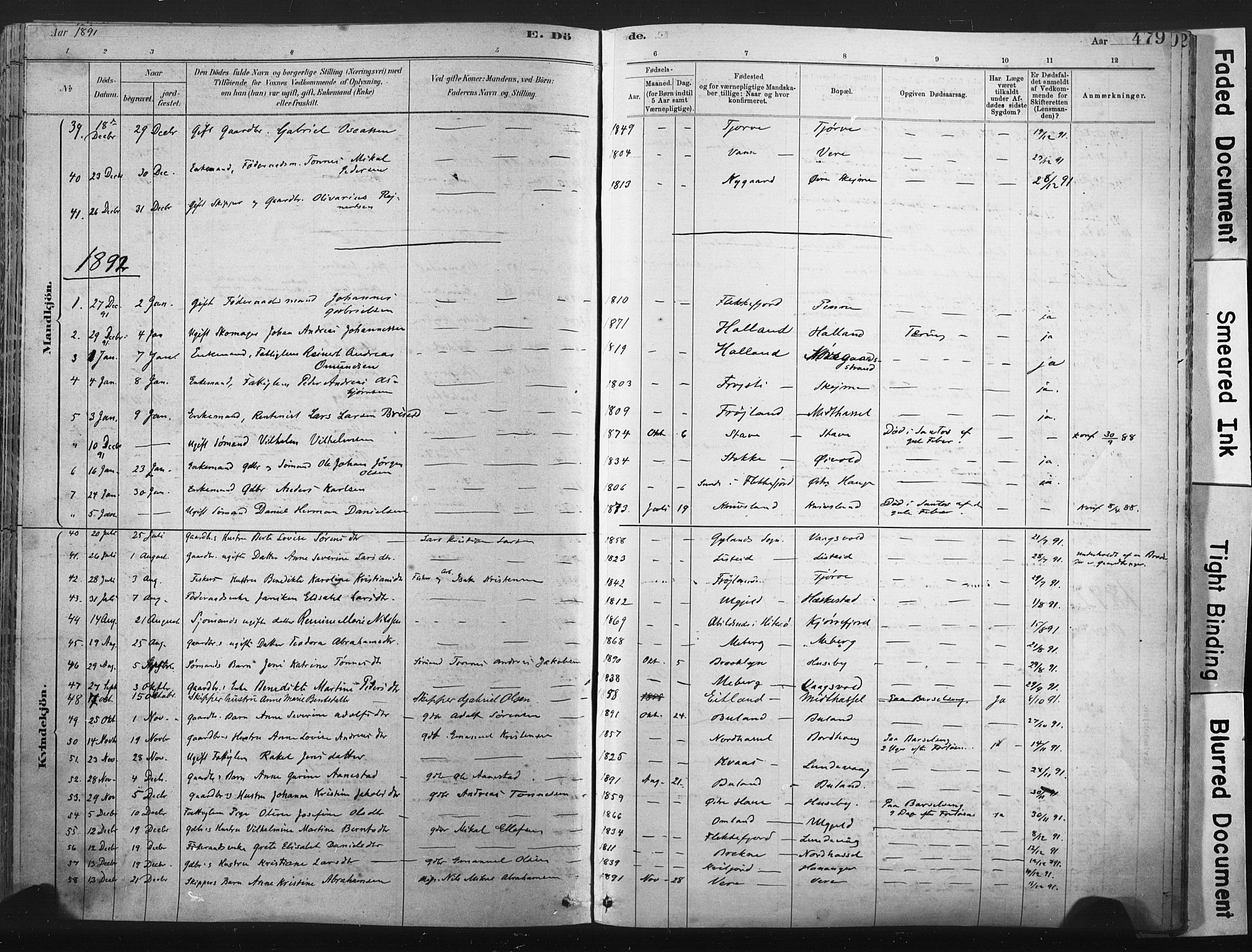 Lista sokneprestkontor, AV/SAK-1111-0027/F/Fa/L0012: Parish register (official) no. A 12, 1879-1903, p. 479