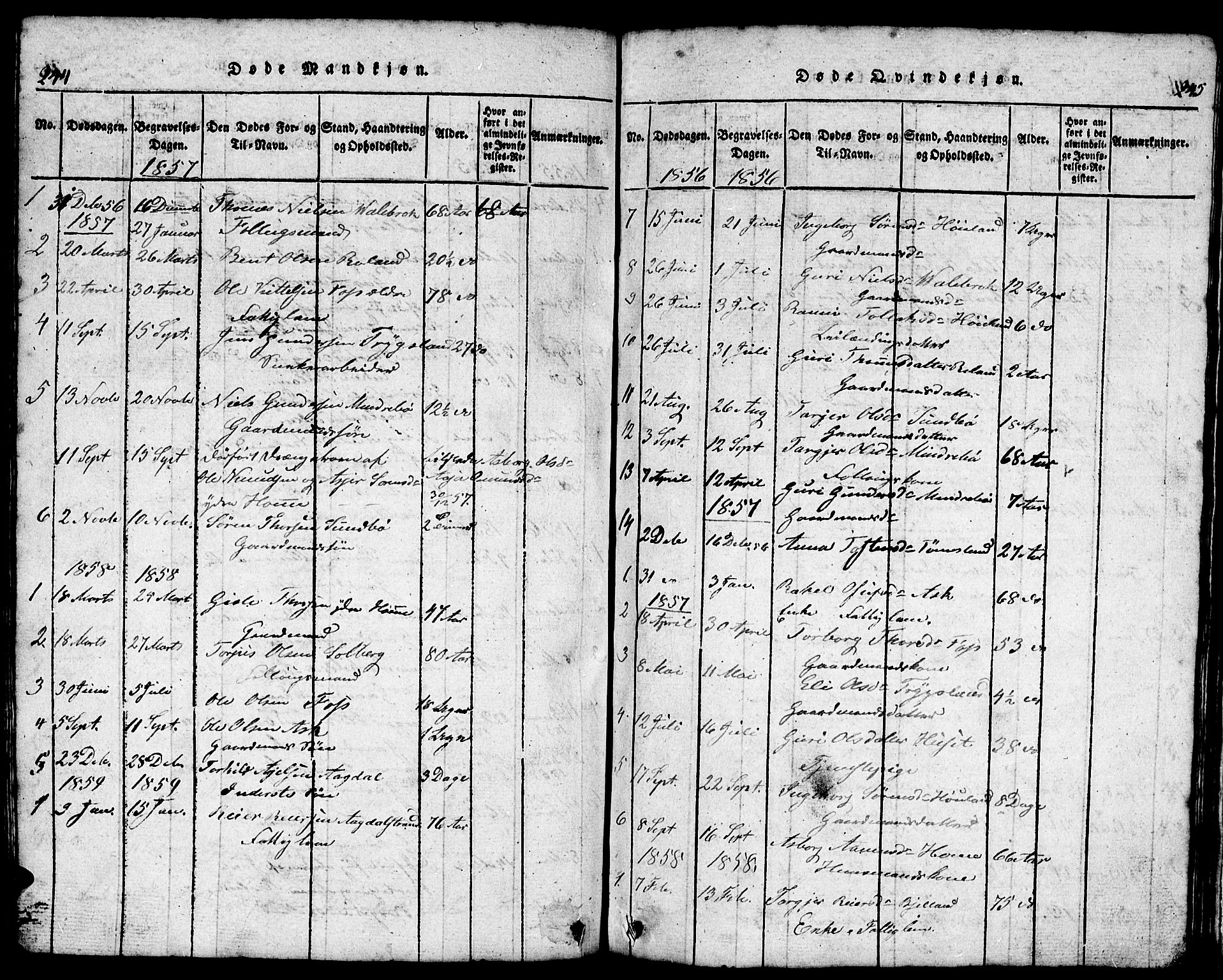 Bjelland sokneprestkontor, AV/SAK-1111-0005/F/Fb/Fba/L0003: Parish register (copy) no. B 3, 1816-1870, p. 244-245