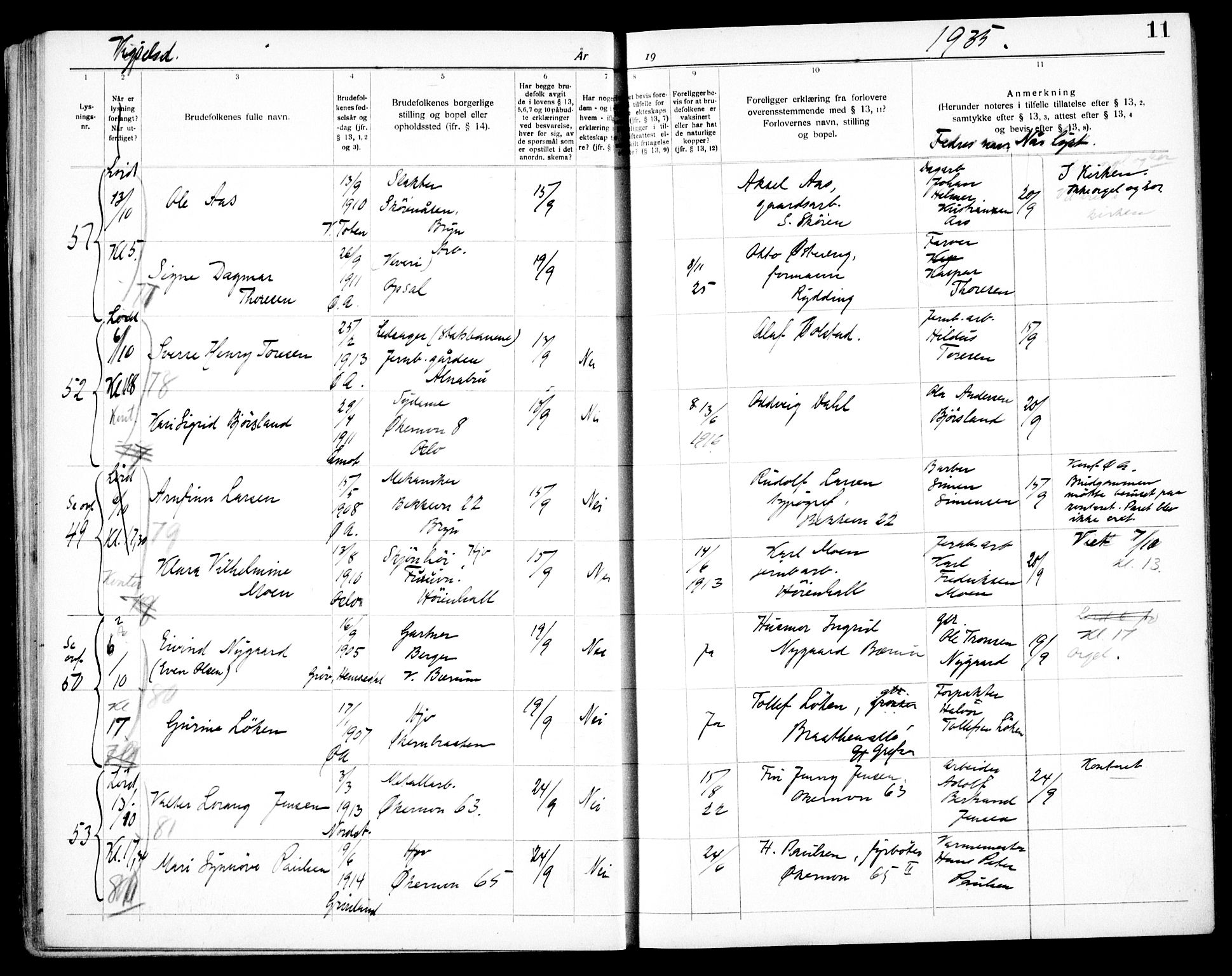 Østre Aker prestekontor Kirkebøker, AV/SAO-A-10840/H/Ha/L0008: Banns register no. I 8, 1933-1939, p. 11