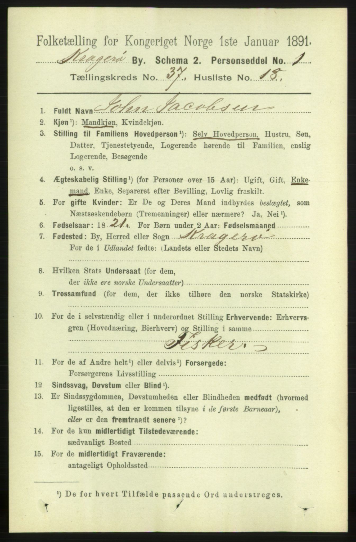 RA, 1891 census for 0801 Kragerø, 1891, p. 6869