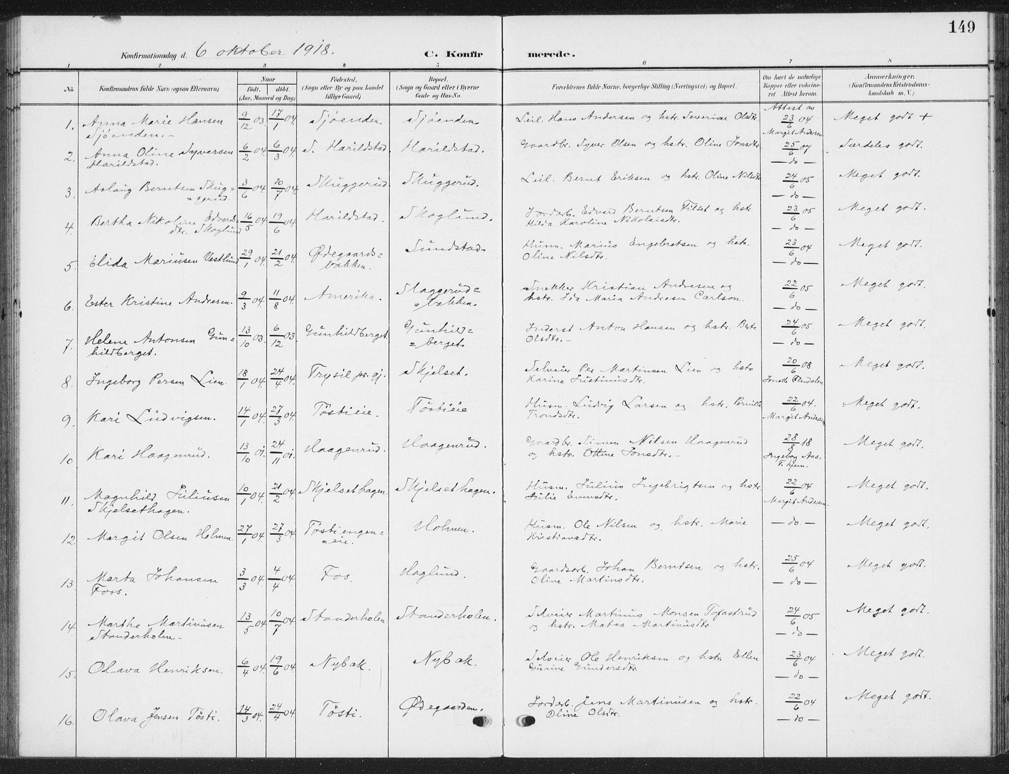 Romedal prestekontor, AV/SAH-PREST-004/K/L0009: Parish register (official) no. 9, 1906-1929, p. 149