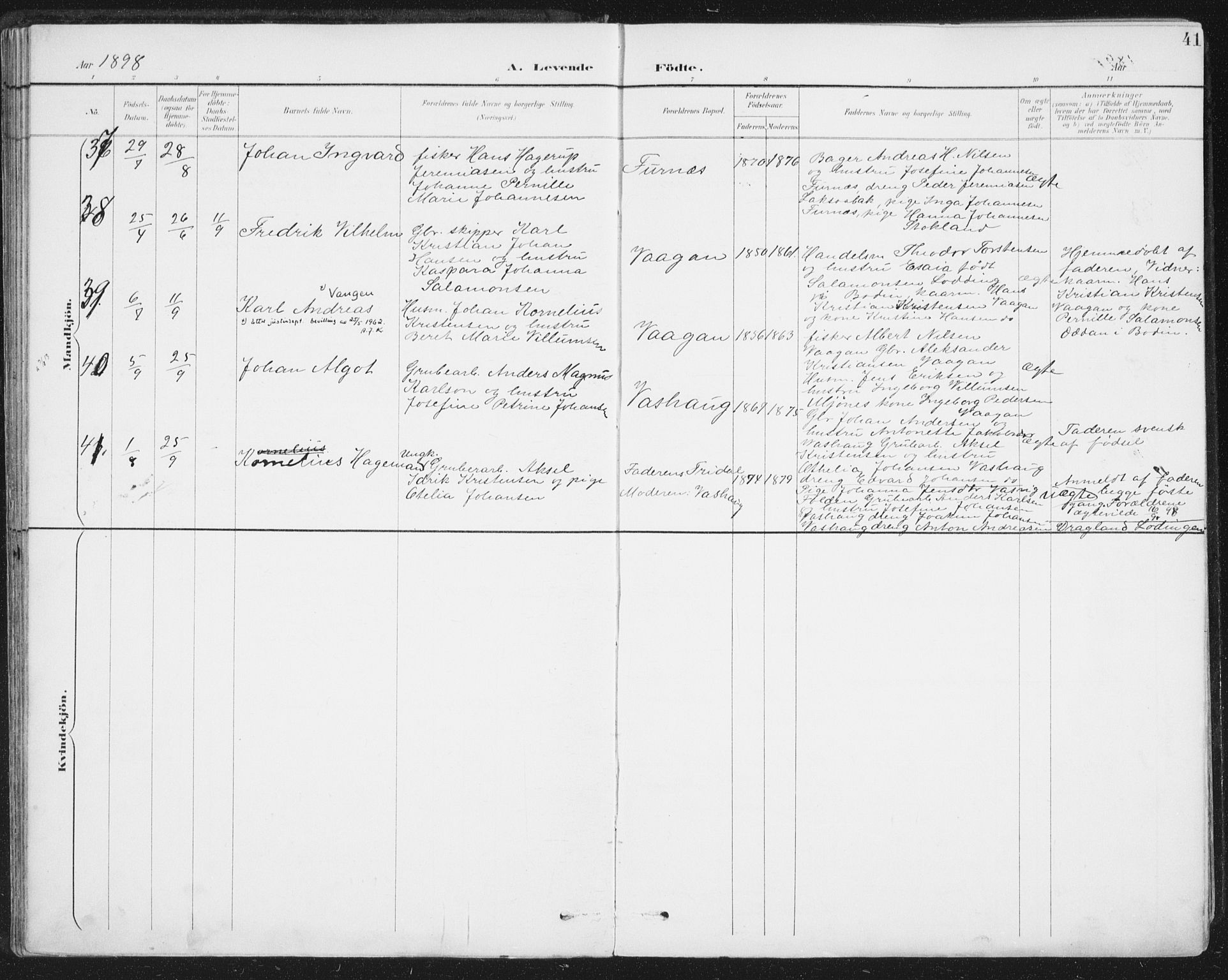 Ministerialprotokoller, klokkerbøker og fødselsregistre - Nordland, AV/SAT-A-1459/852/L0741: Parish register (official) no. 852A11, 1894-1917, p. 41