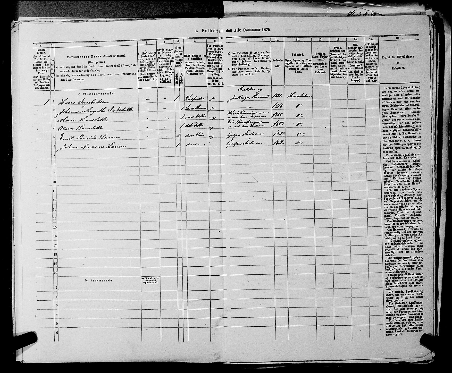 RA, 1875 census for 0239P Hurdal, 1875, p. 738