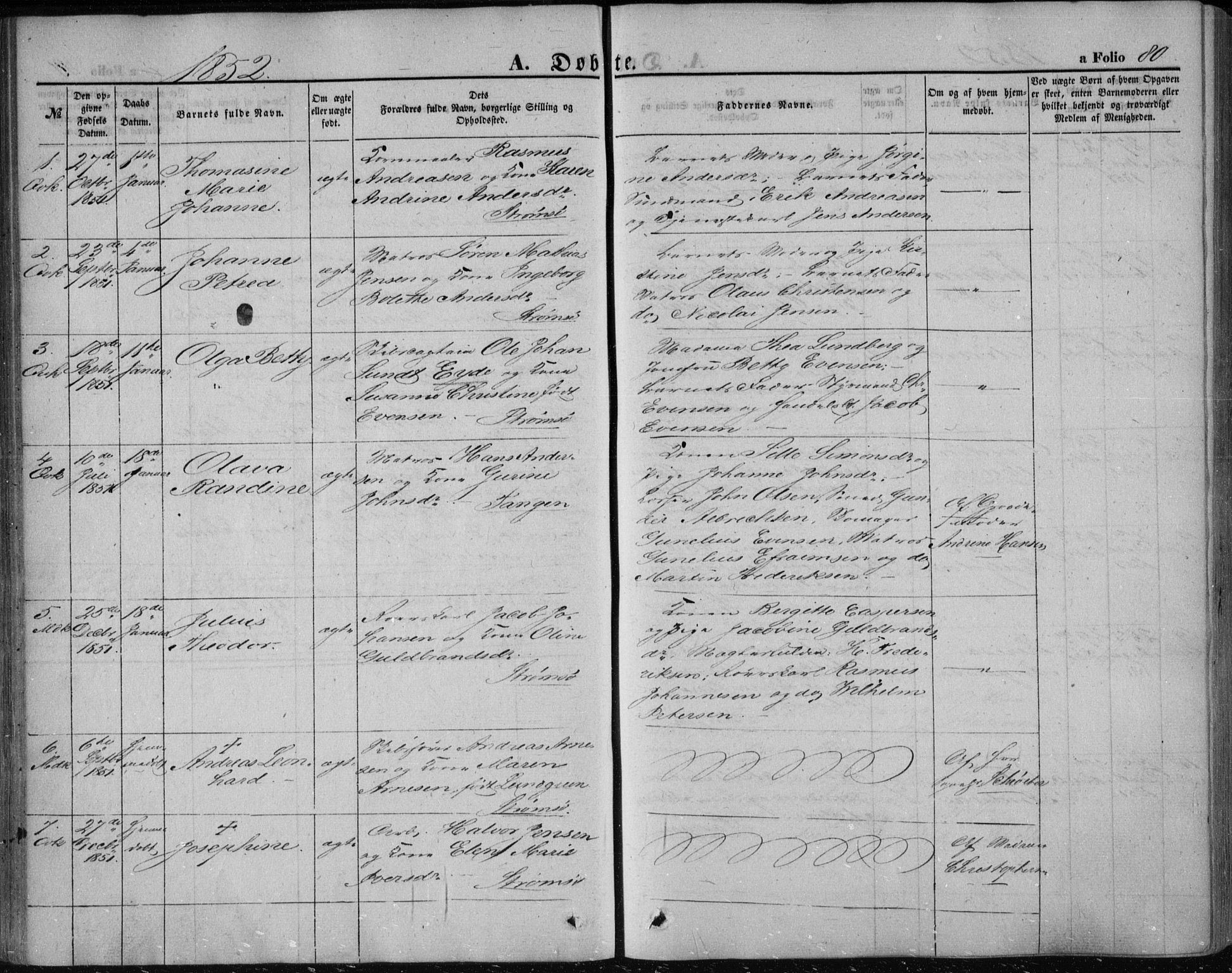 Strømsø kirkebøker, SAKO/A-246/F/Fa/L0014: Parish register (official) no. I 14, 1848-1858, p. 80