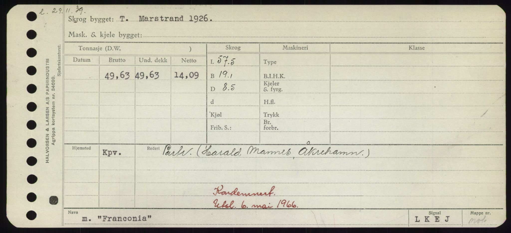 Sjøfartsdirektoratet med forløpere, Skipsmålingen, RA/S-1627/H/Hd/L0011: Fartøy, Fla-Får, p. 303