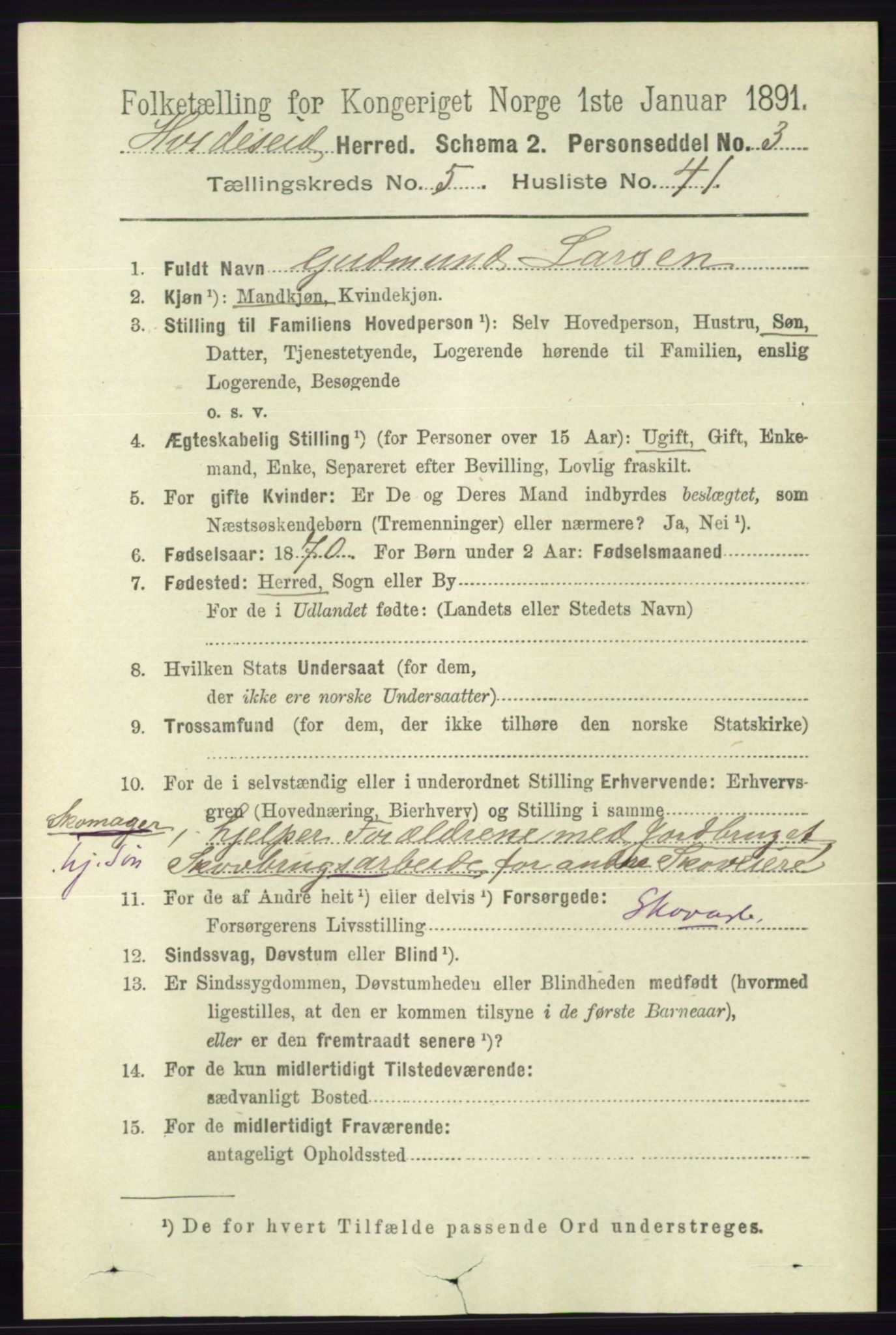 RA, 1891 census for 0829 Kviteseid, 1891, p. 1121