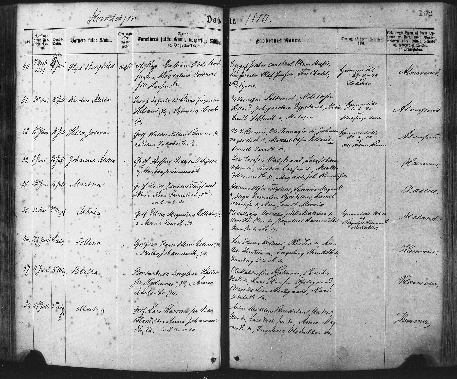 Hamre sokneprestembete, AV/SAB-A-75501/H/Ha/Haa/Haaa/L0015: Parish register (official) no. A 15, 1870-1881, p. 192