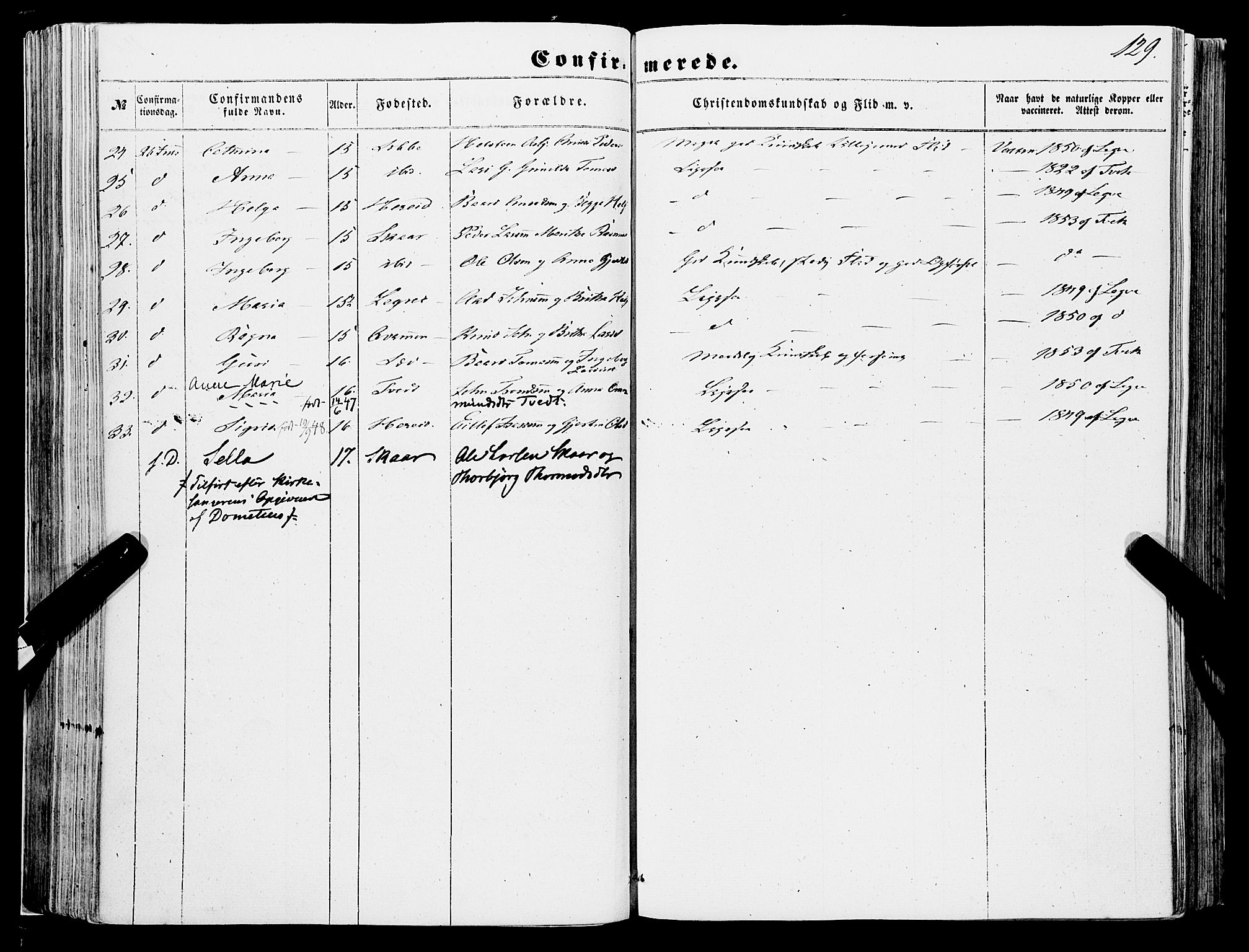 Ulvik sokneprestembete, AV/SAB-A-78801/H/Haa: Parish register (official) no. A 13, 1853-1863, p. 129