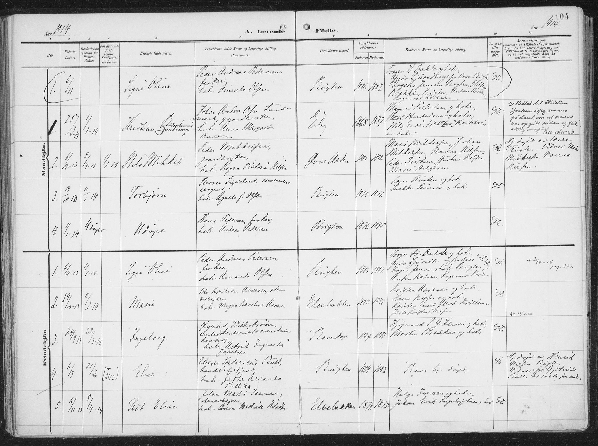 Alta sokneprestkontor, SATØ/S-1338/H/Ha/L0005.kirke: Parish register (official) no. 5, 1904-1918, p. 104