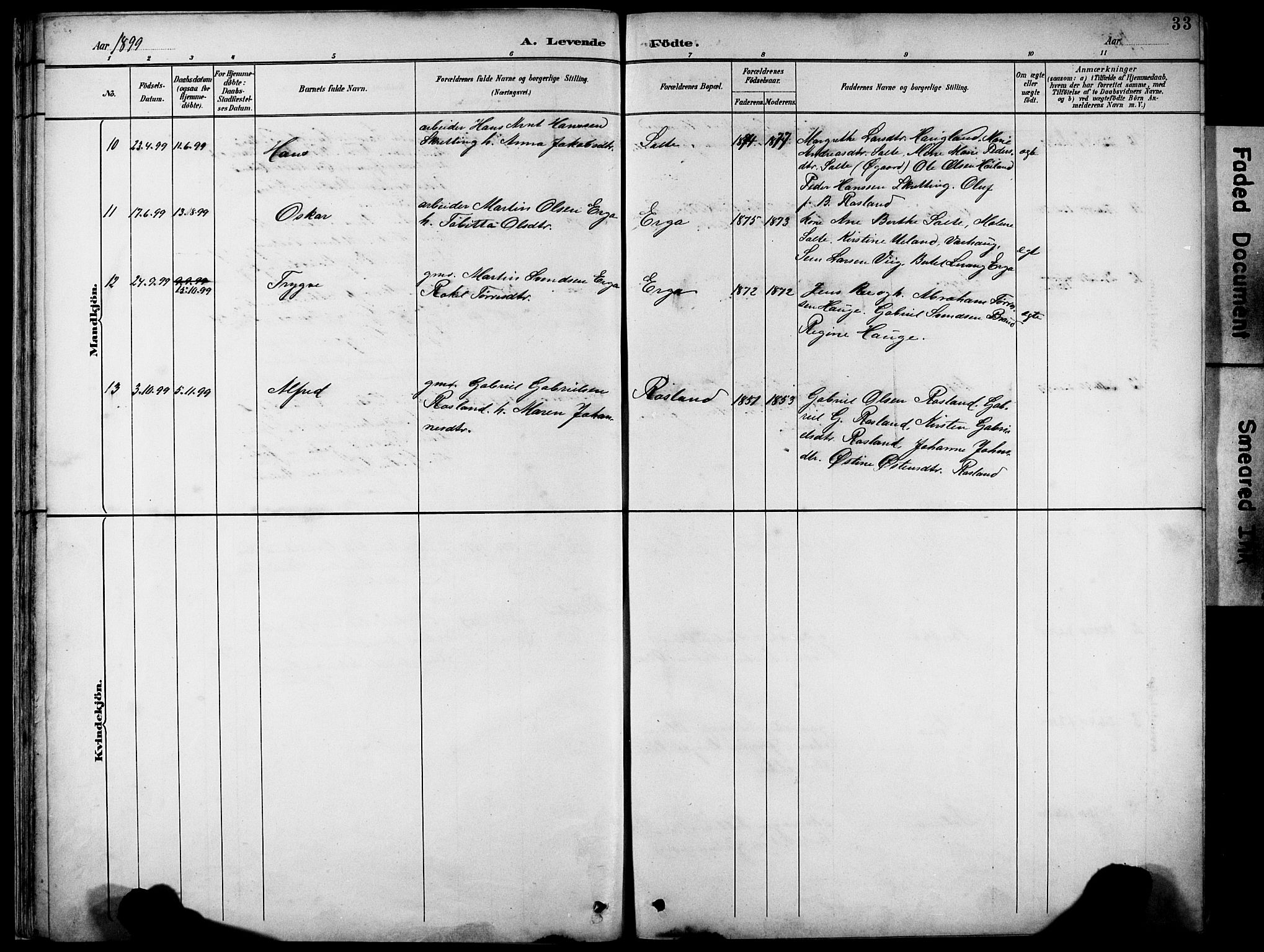 Klepp sokneprestkontor, AV/SAST-A-101803/001/3/30BB/L0005: Parish register (copy) no. B 5, 1889-1918, p. 33