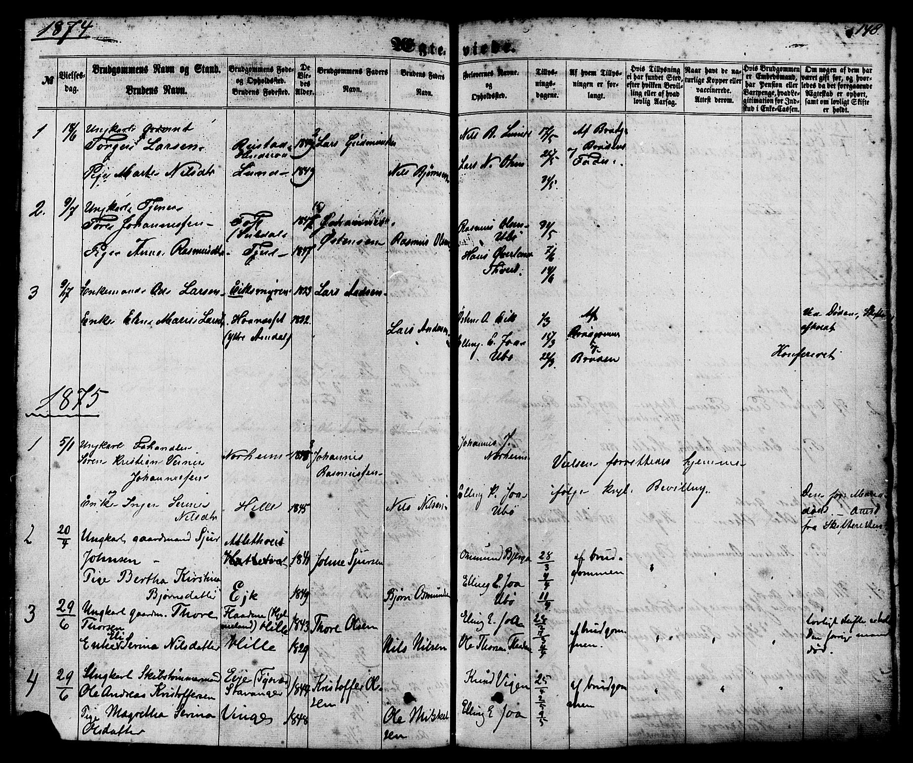 Nedstrand sokneprestkontor, AV/SAST-A-101841/01/IV: Parish register (official) no. A 10, 1861-1887, p. 148