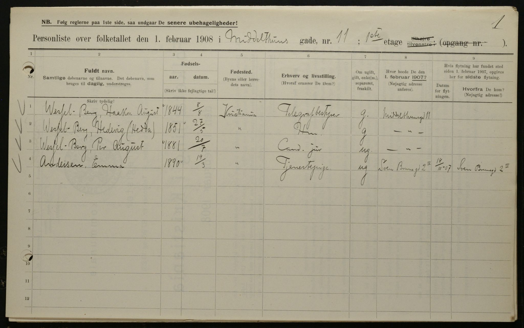 OBA, Municipal Census 1908 for Kristiania, 1908, p. 58569