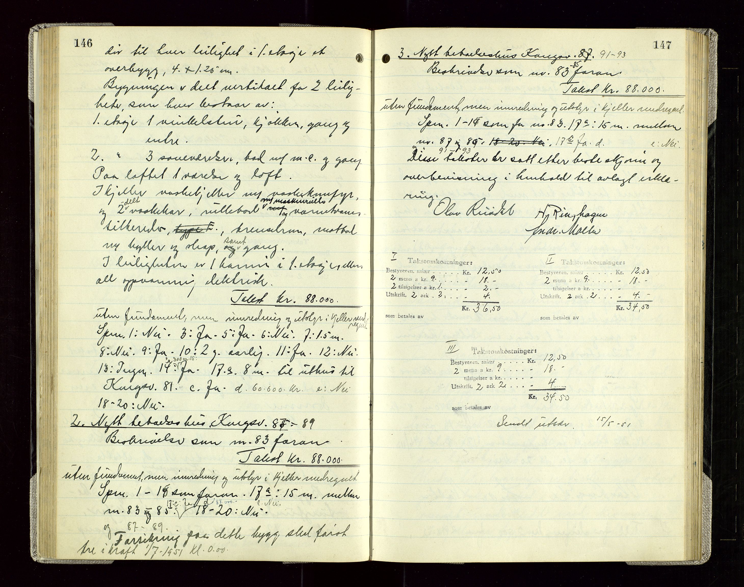 Sauda lensmannskontor, SAST/A-100177/Goa/L0005: "Branntakstprotokoll for Sauda lensmannsdistrikt", 1946-1955, p. 146-147