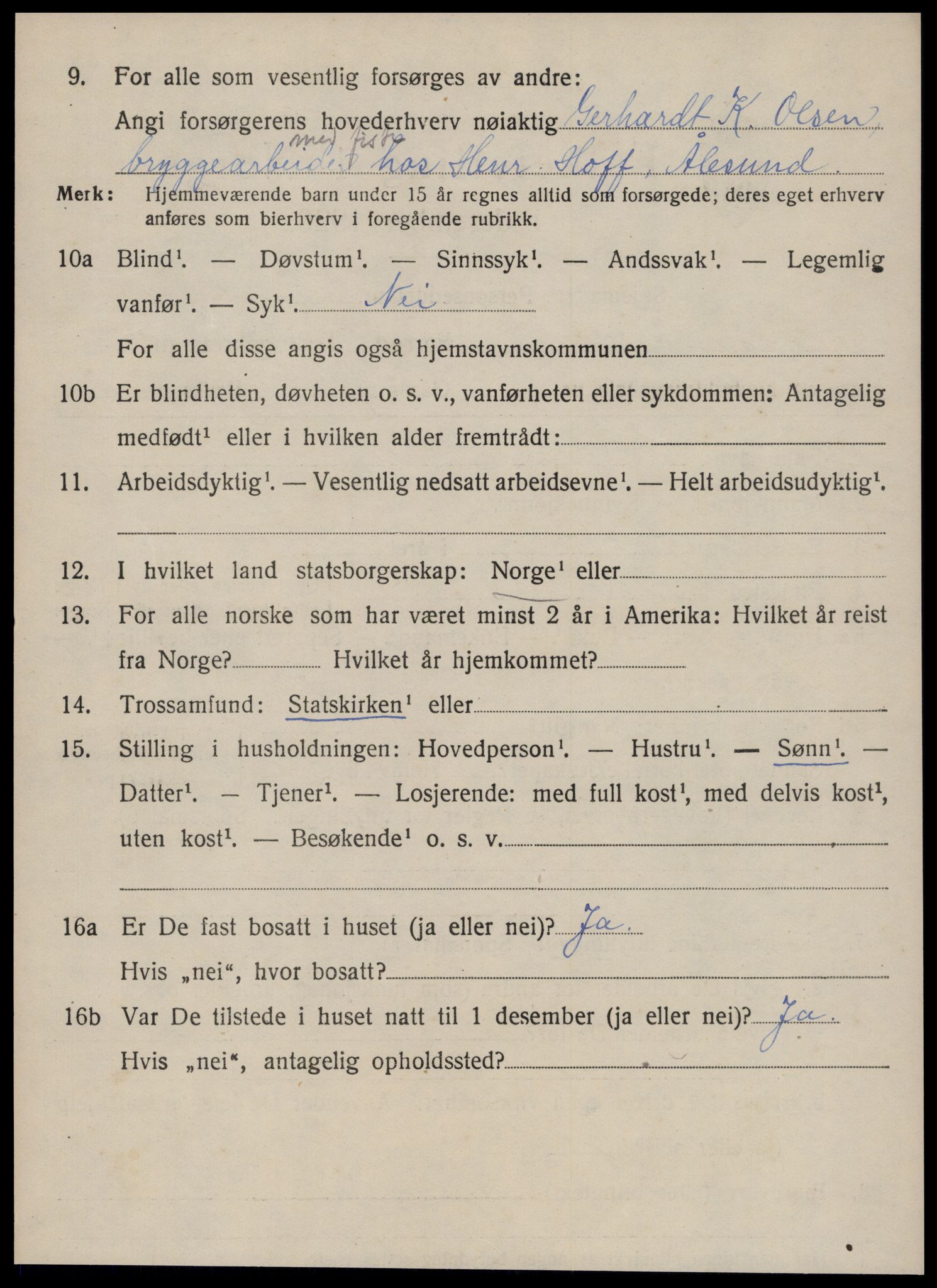 SAT, 1920 census for Borgund, 1920, p. 9123