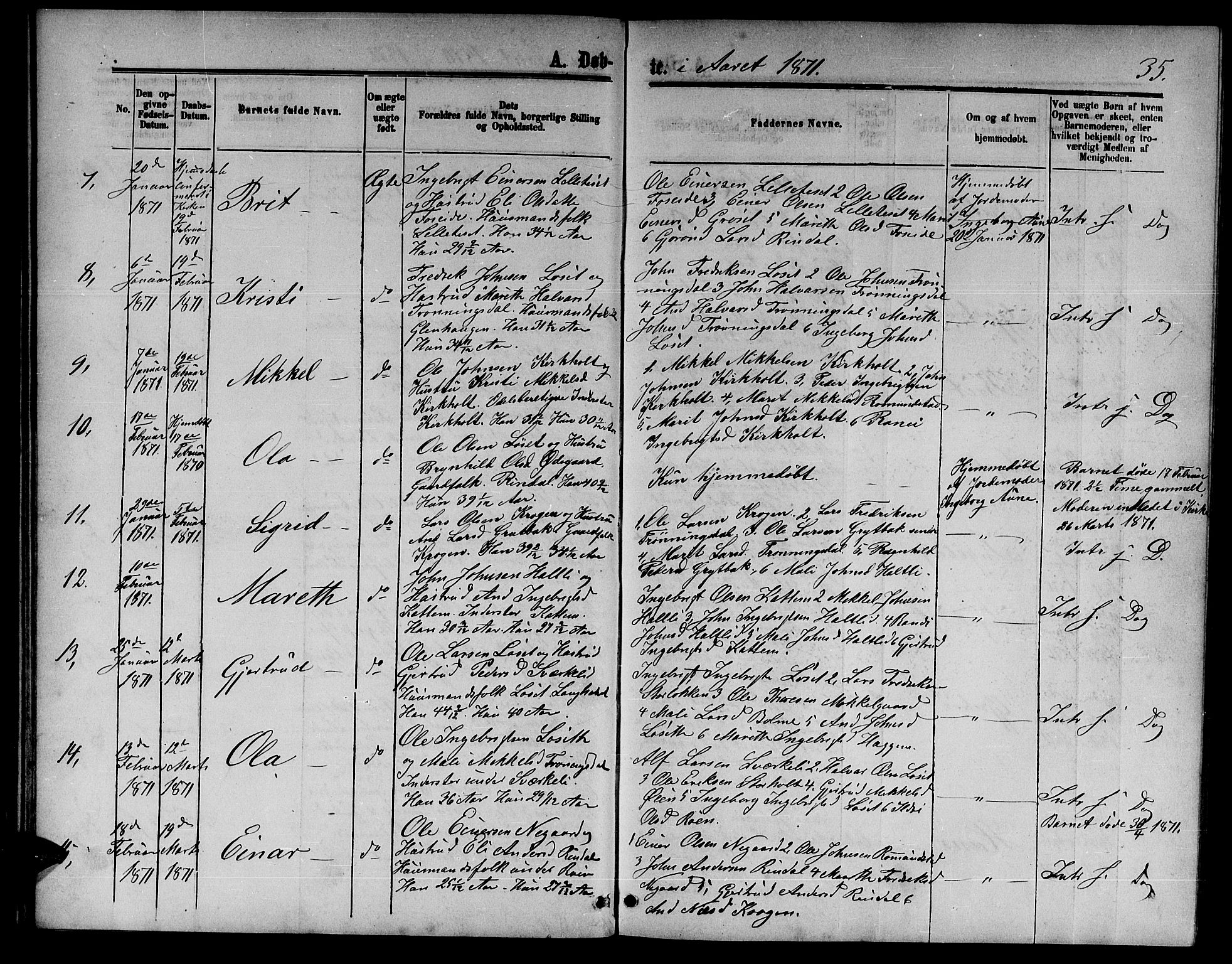 Ministerialprotokoller, klokkerbøker og fødselsregistre - Møre og Romsdal, AV/SAT-A-1454/598/L1076: Parish register (copy) no. 598C01, 1867-1878, p. 35