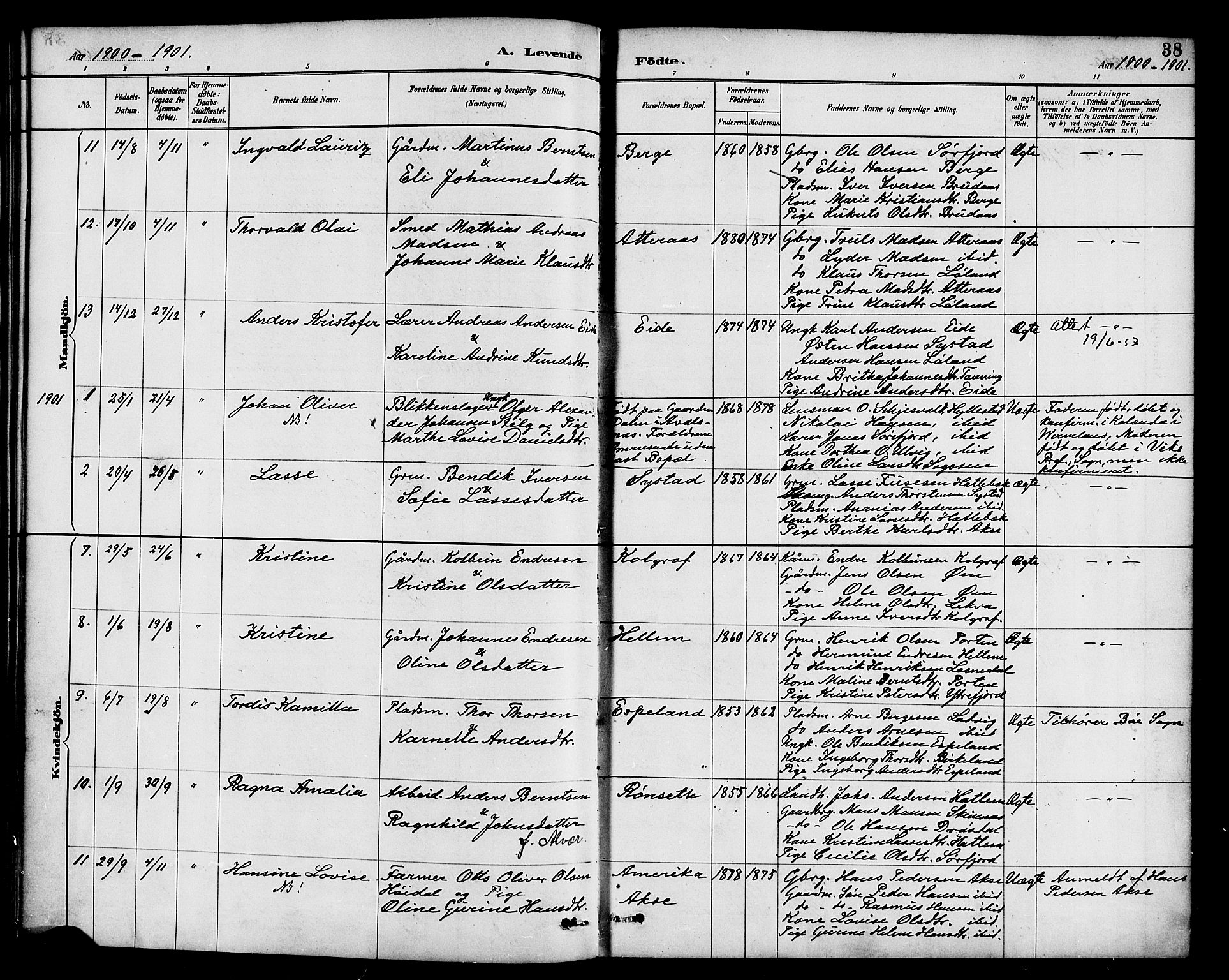 Hyllestad sokneprestembete, SAB/A-80401: Parish register (official) no. B 1, 1886-1904, p. 38