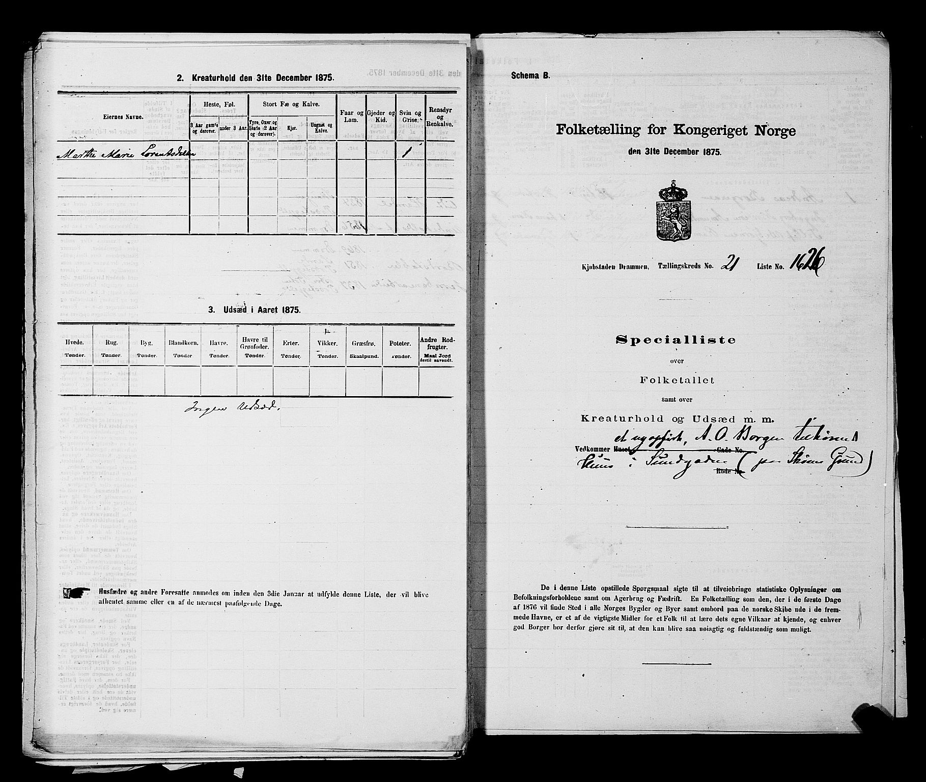 SAKO, 1875 census for 0602 Drammen, 1875, p. 2157