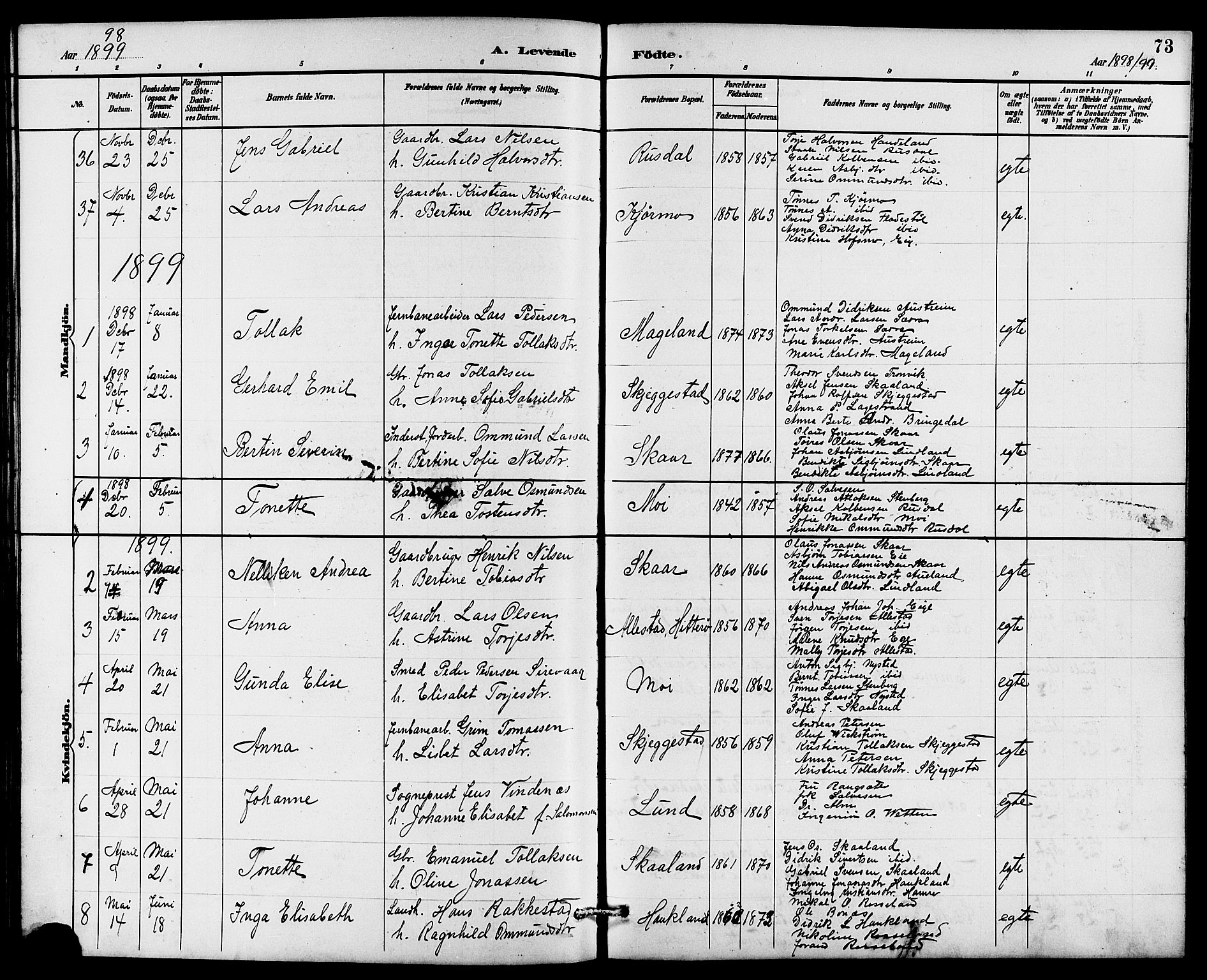Lund sokneprestkontor, AV/SAST-A-101809/S07/L0006: Parish register (copy) no. B 6, 1885-1901, p. 73