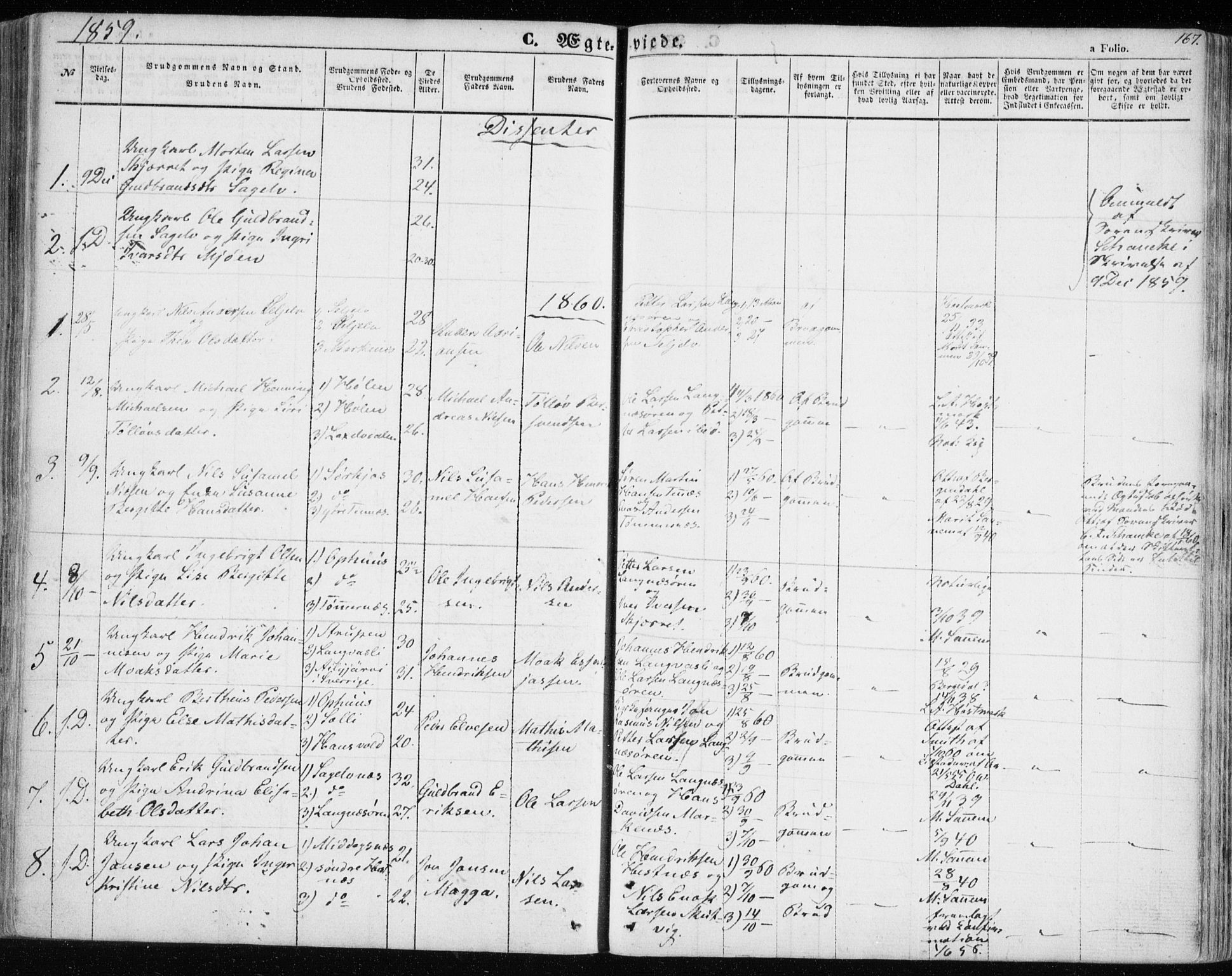 Balsfjord sokneprestembete, SATØ/S-1303/G/Ga/L0003kirke: Parish register (official) no. 3, 1856-1870, p. 167