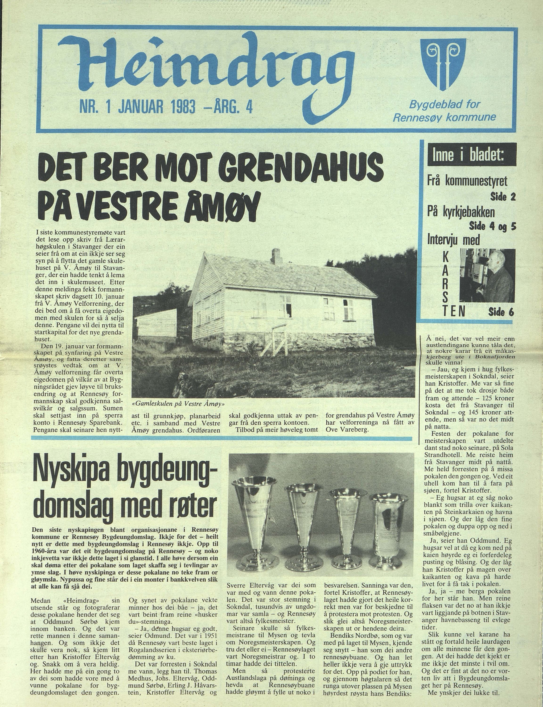 Rennesøy kommune. Heimdrag, lokalavis, BYST/A-0750/X/Xa/L0005: Heimdrag 1983, 1983