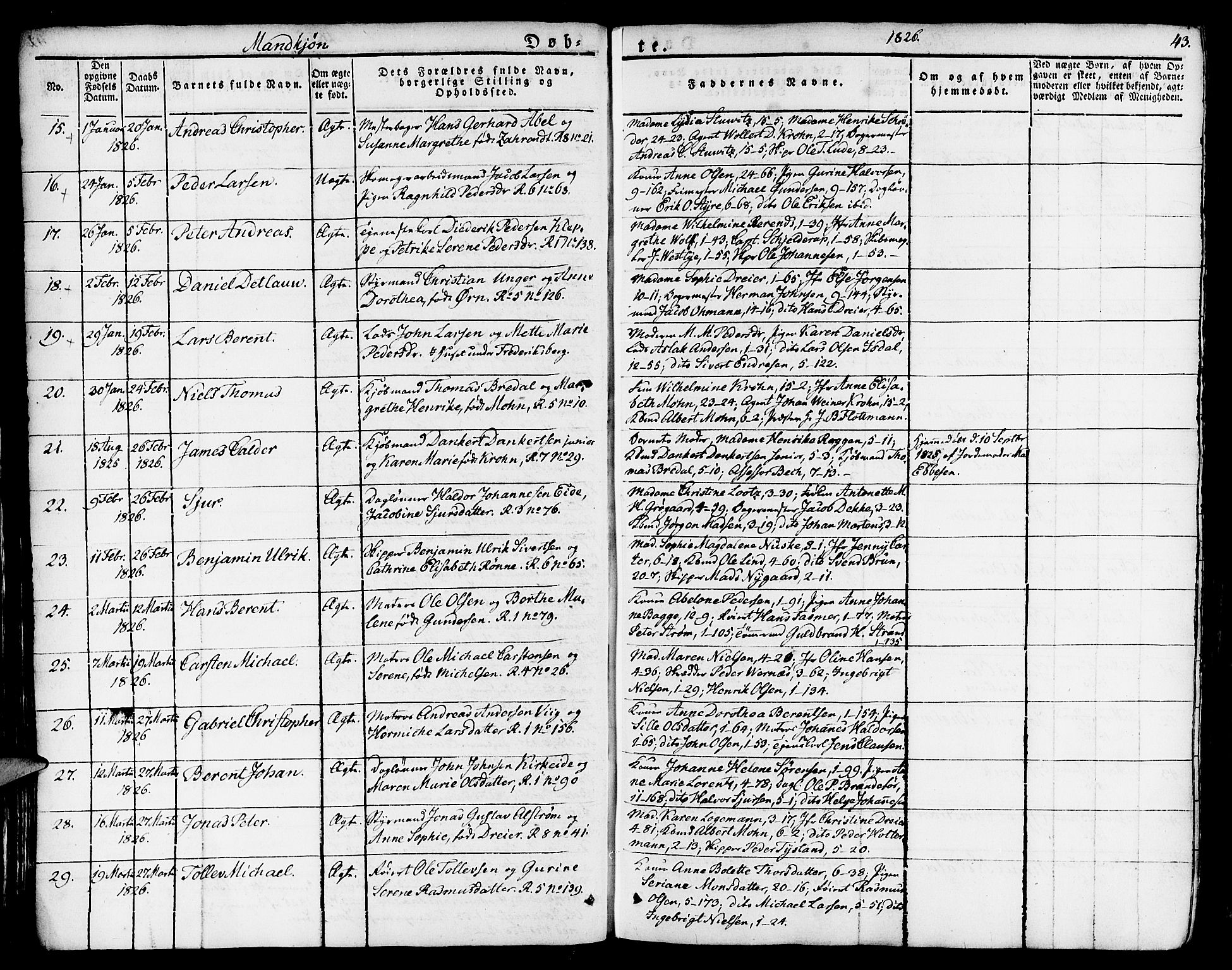 Nykirken Sokneprestembete, AV/SAB-A-77101/H/Haa/L0012: Parish register (official) no. A 12, 1821-1844, p. 43