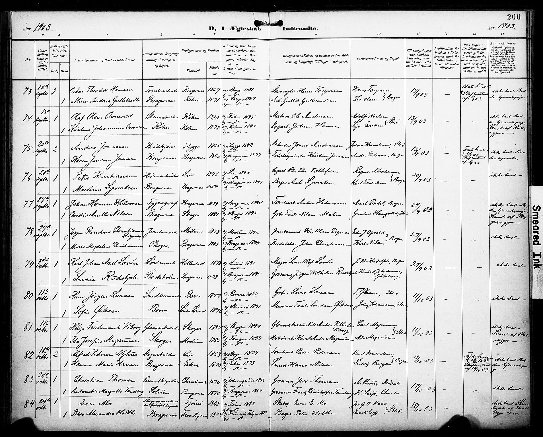 Bragernes kirkebøker, AV/SAKO-A-6/F/Fc/L0007: Parish register (official) no. III 7, 1898-1909, p. 206