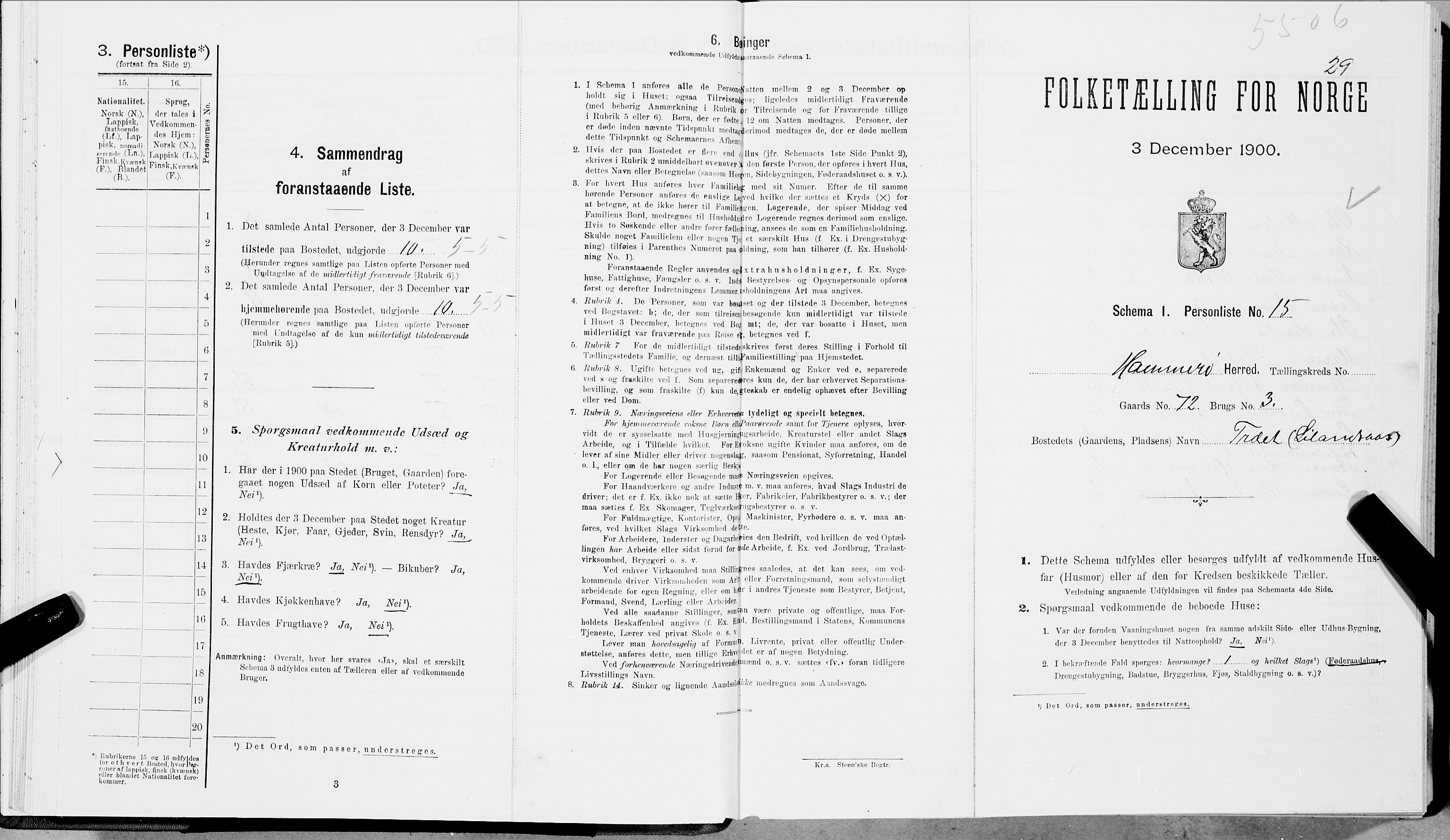 SAT, 1900 census for Hamarøy, 1900, p. 518