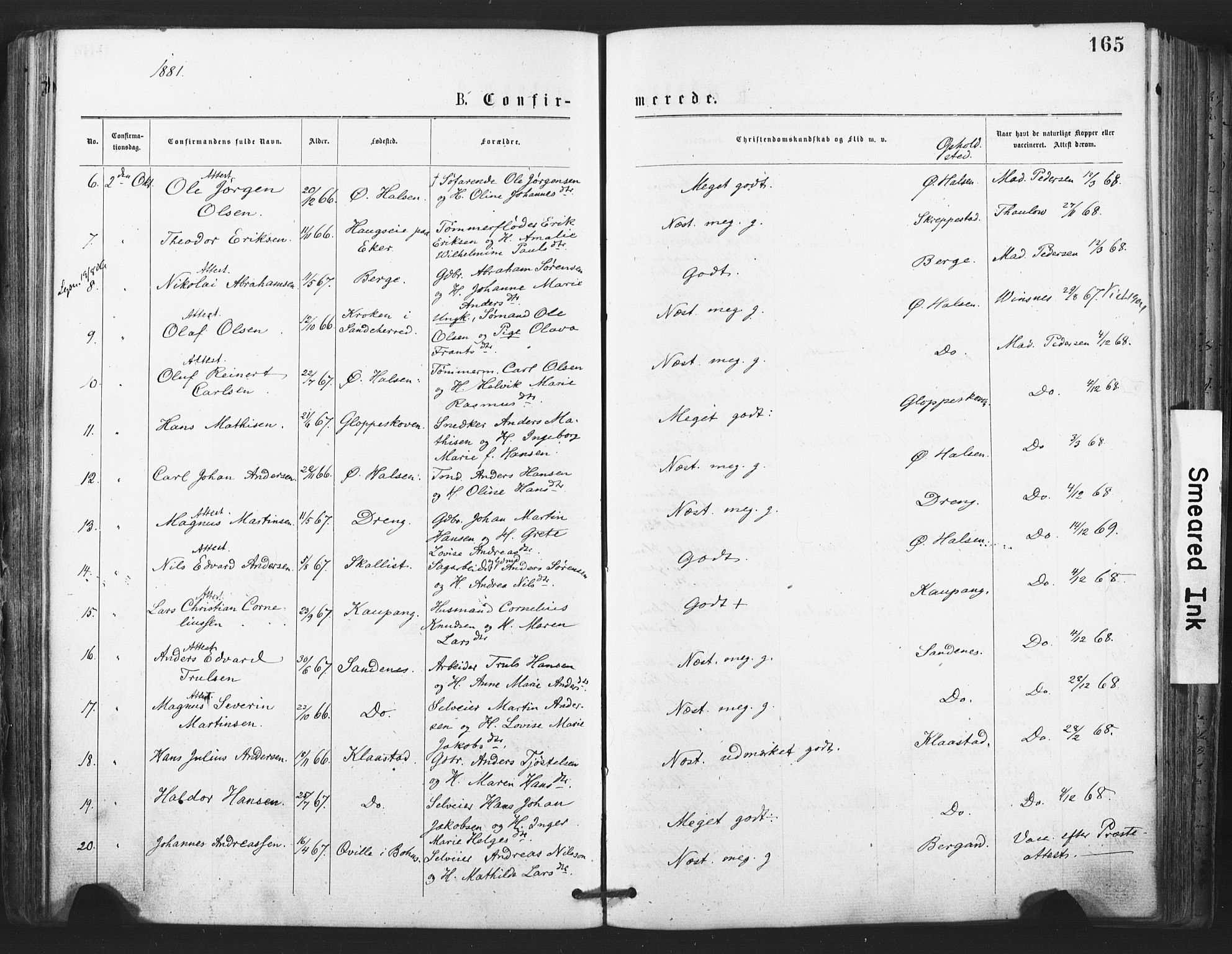 Tjølling kirkebøker, AV/SAKO-A-60/F/Fa/L0008: Parish register (official) no. 8, 1877-1886, p. 165