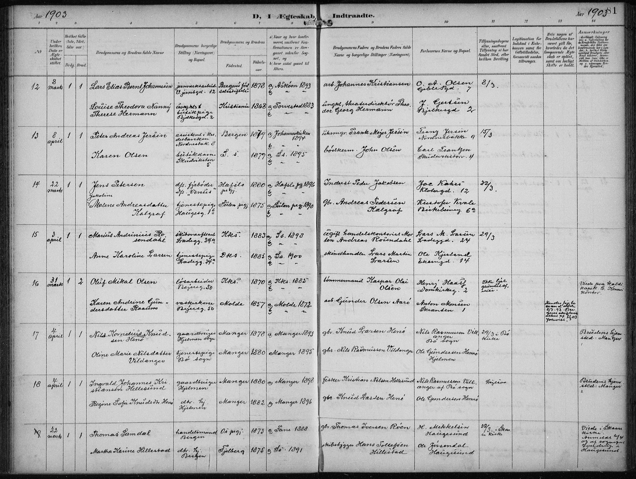 Sandviken Sokneprestembete, SAB/A-77601/H/Ha/L0014: Parish register (official) no. D 1, 1896-1911, p. 81