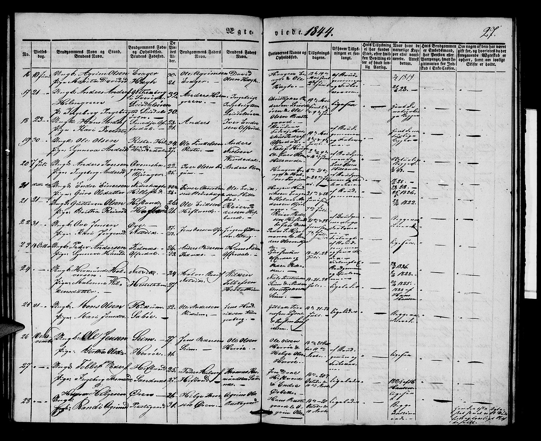 Lærdal sokneprestembete, SAB/A-81201: Parish register (official) no. A 8, 1834-1853, p. 27