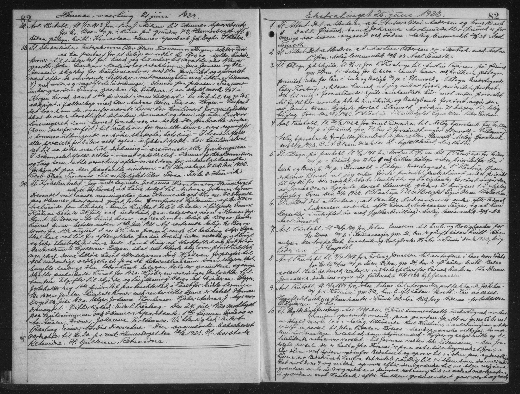 Rana sorenskriveri , AV/SAT-A-1108/1/2/2C/L0018: Mortgage book no. 18, 1923-1928, p. 82, Deed date: 25.06.1923