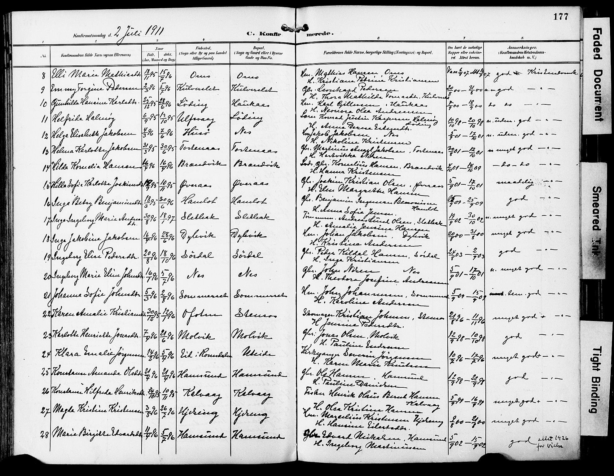 Ministerialprotokoller, klokkerbøker og fødselsregistre - Nordland, SAT/A-1459/859/L0848: Parish register (official) no. 859A08, 1900-1912, p. 177