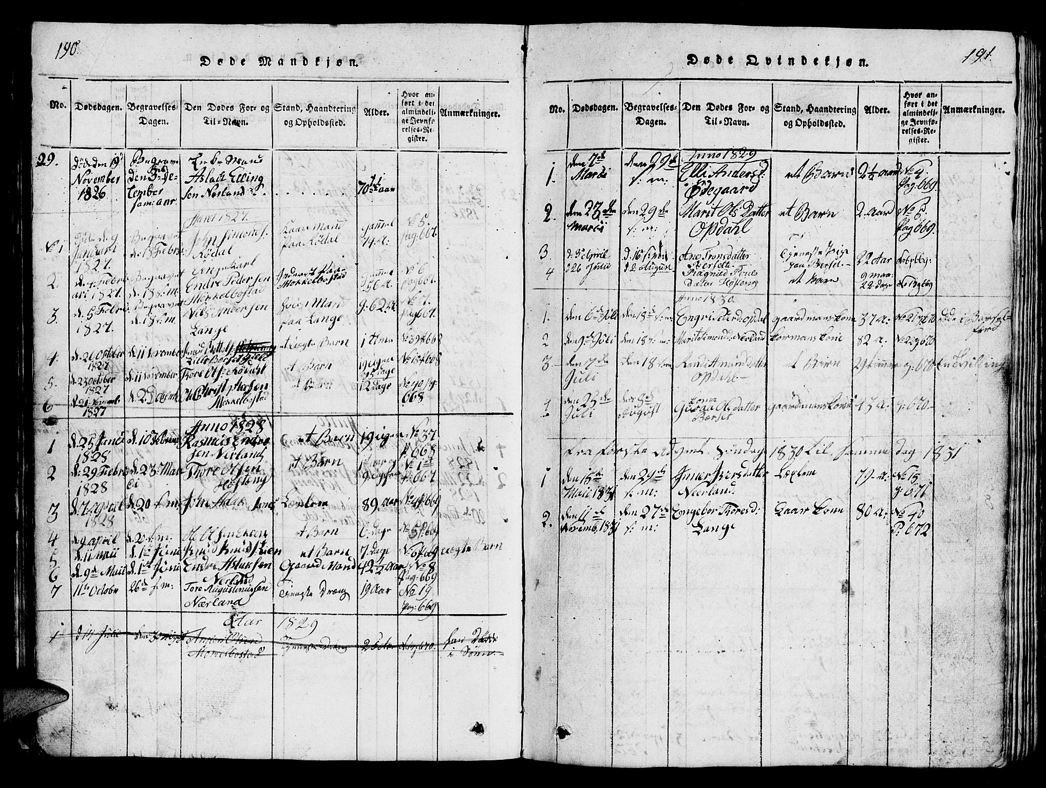 Ministerialprotokoller, klokkerbøker og fødselsregistre - Møre og Romsdal, SAT/A-1454/554/L0644: Parish register (copy) no. 554C01, 1818-1851, p. 190-191