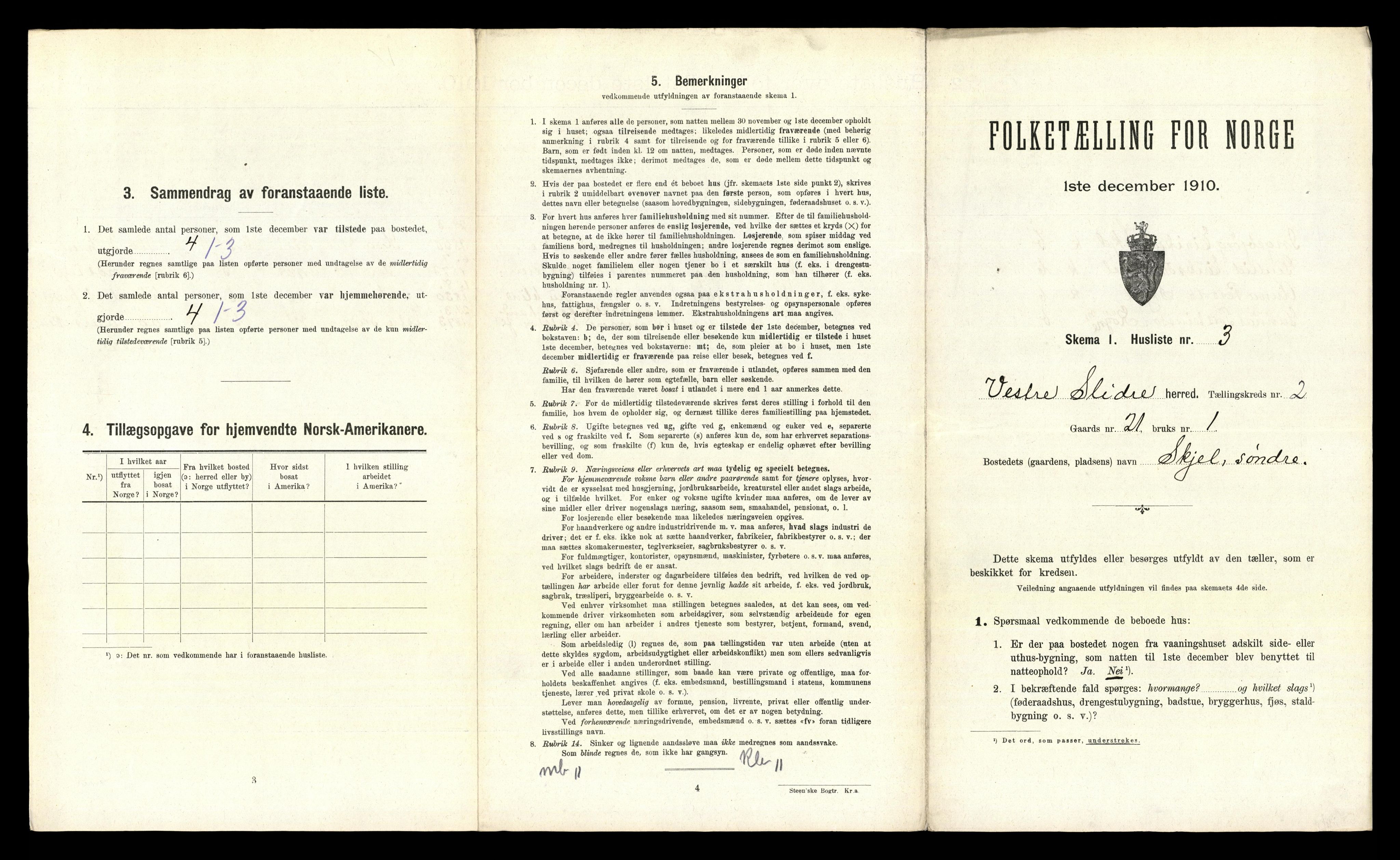 RA, 1910 census for Vestre Slidre, 1910, p. 157