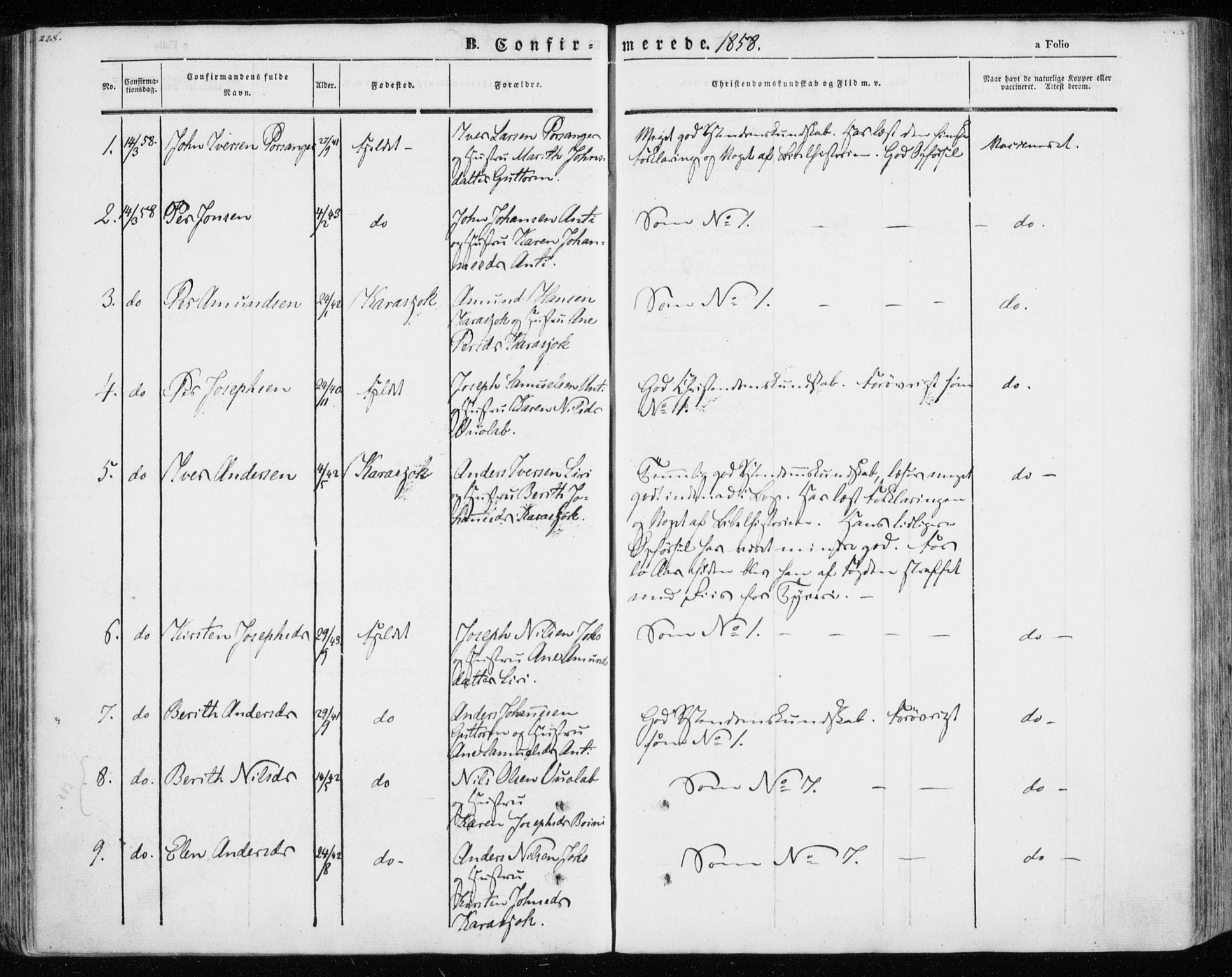 Kistrand/Porsanger sokneprestembete, SATØ/S-1351/H/Ha/L0012.kirke: Parish register (official) no. 12, 1843-1871, p. 228-229