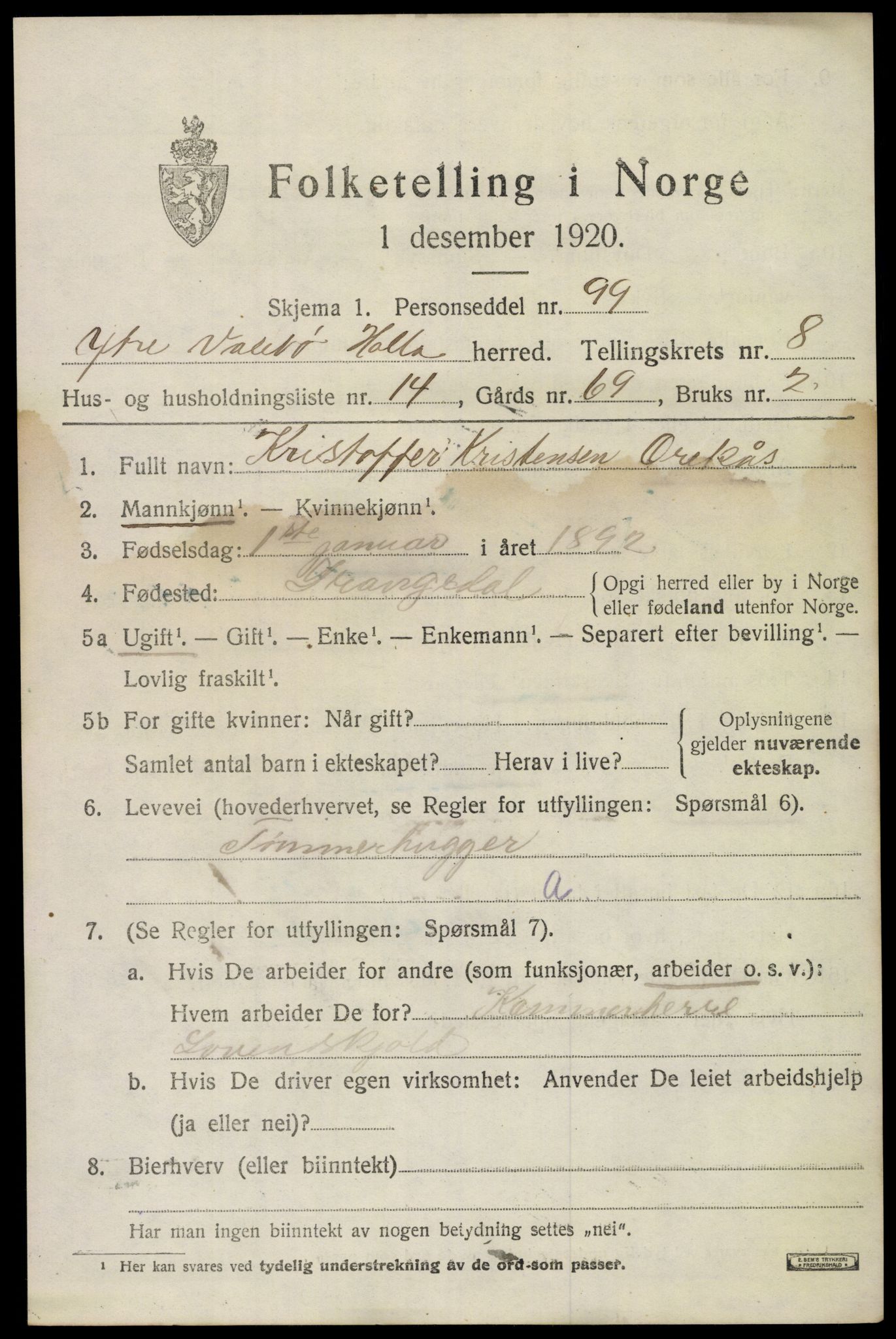 SAKO, 1920 census for Holla, 1920, p. 5457