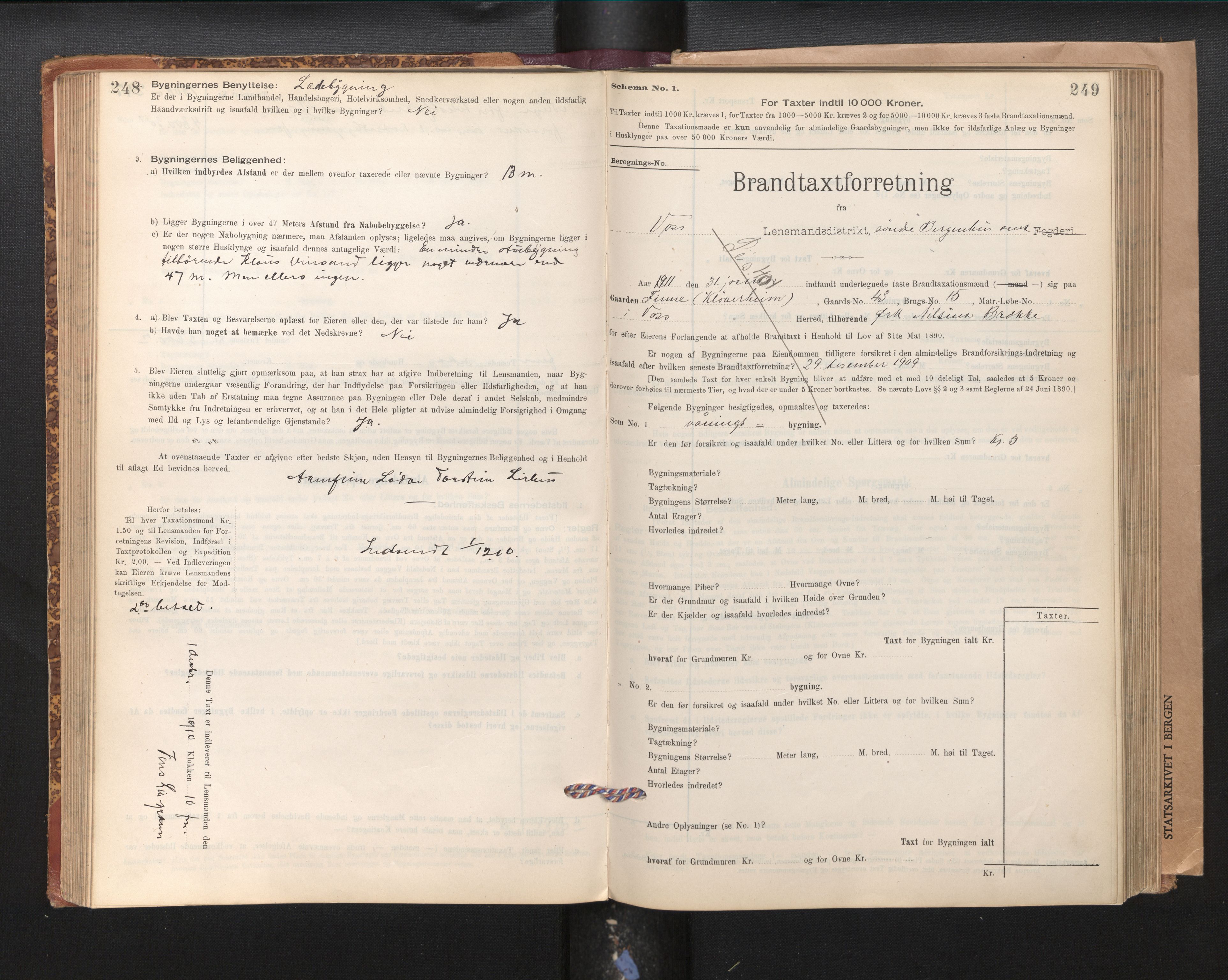 Lensmannen i Voss, SAB/A-35801/0012/L0008: Branntakstprotokoll, skjematakst, 1895-1945, p. 248-249